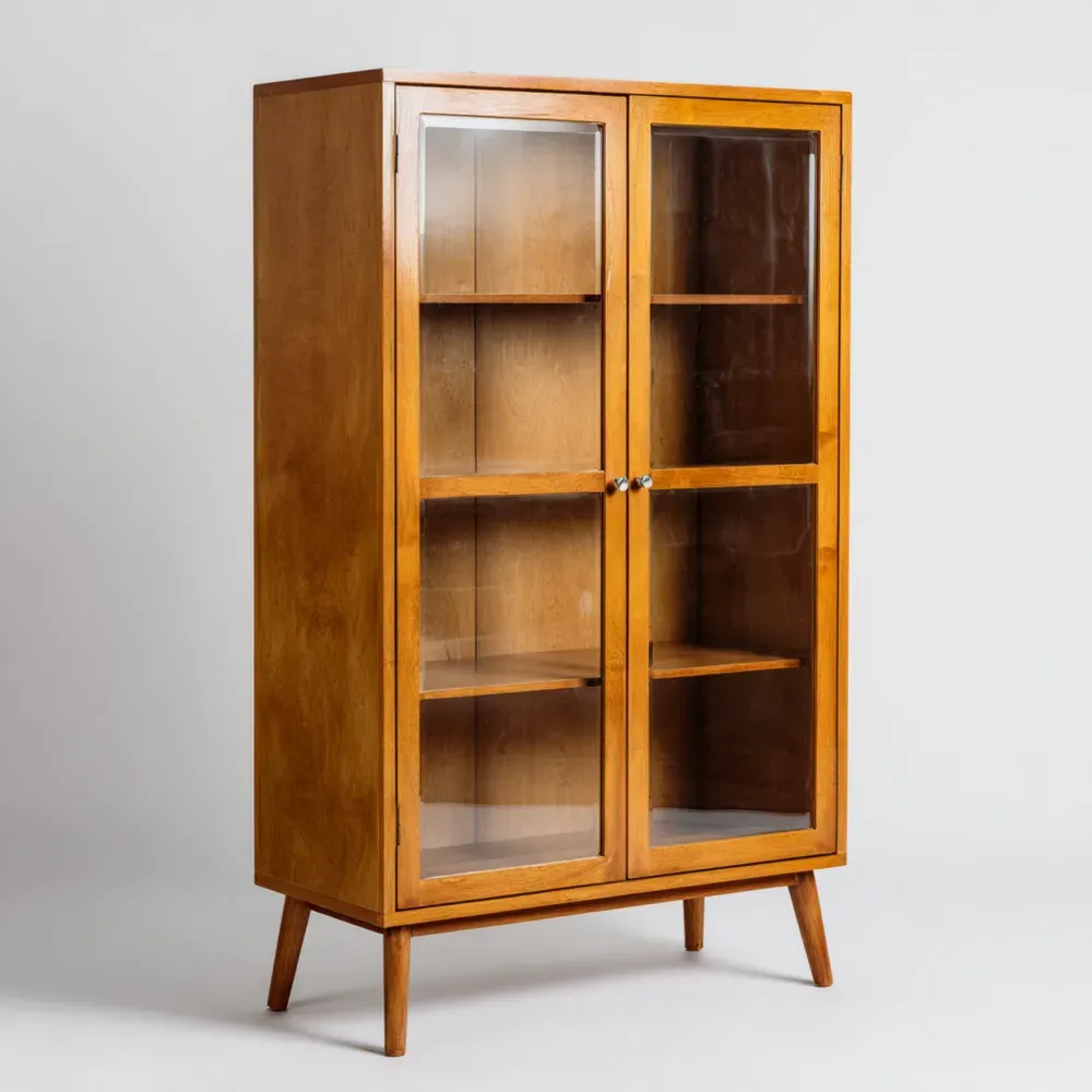 Vitrinenschrank Massivholz mit Sicherheitsglas 120x40x180 cm - Natur