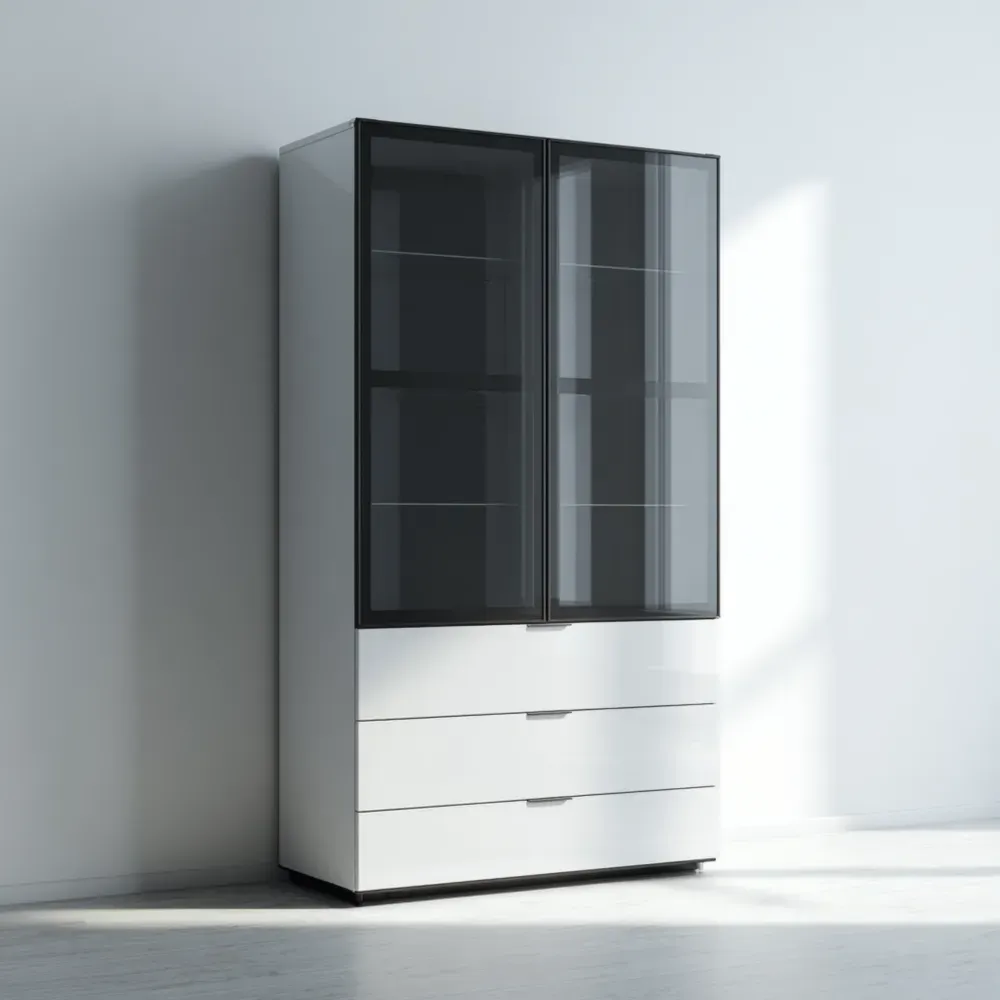 Vitrine mit Metallrahmen und Glastüren 100x40x200 cm – Weiß/Schwarz