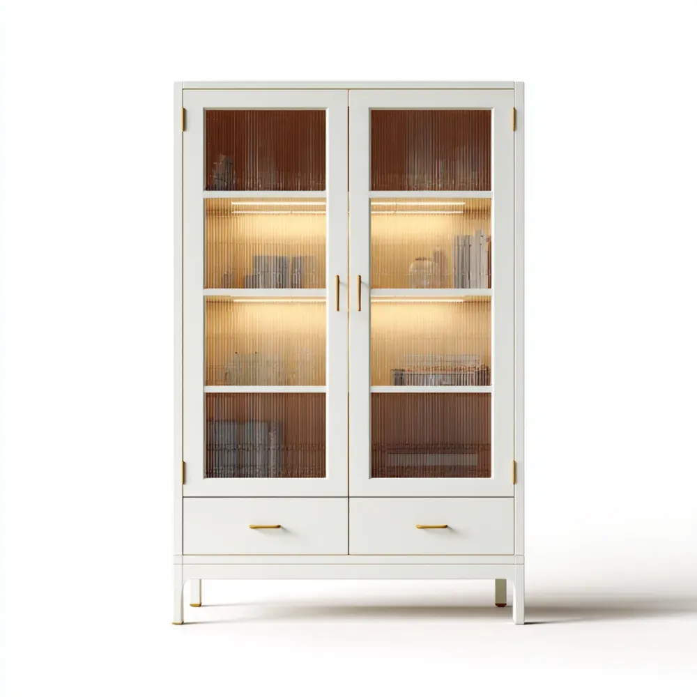 Vitrine Holz mit Riffelglas 180x80x40 cm – Weiß