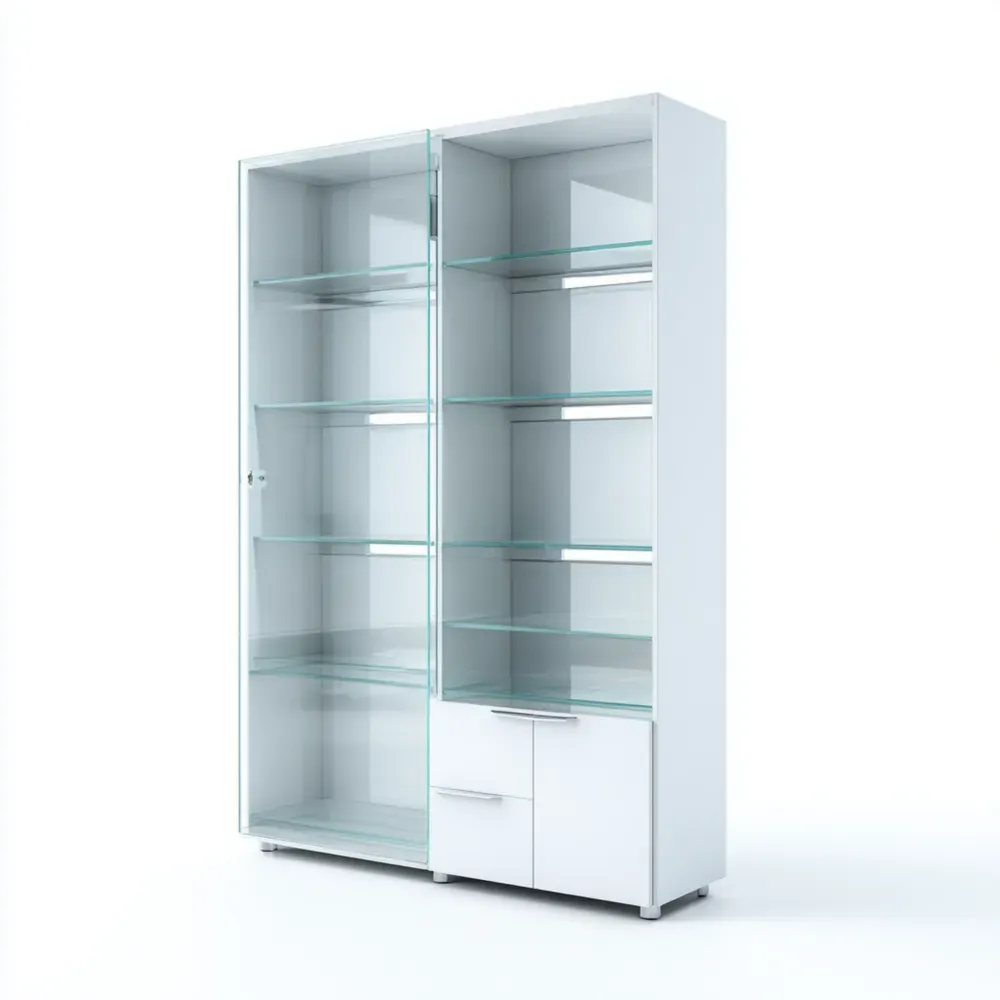 Vitrinenschrank mit Gehärtetem Glas und MDF, 180x200x40 cm - Weiß