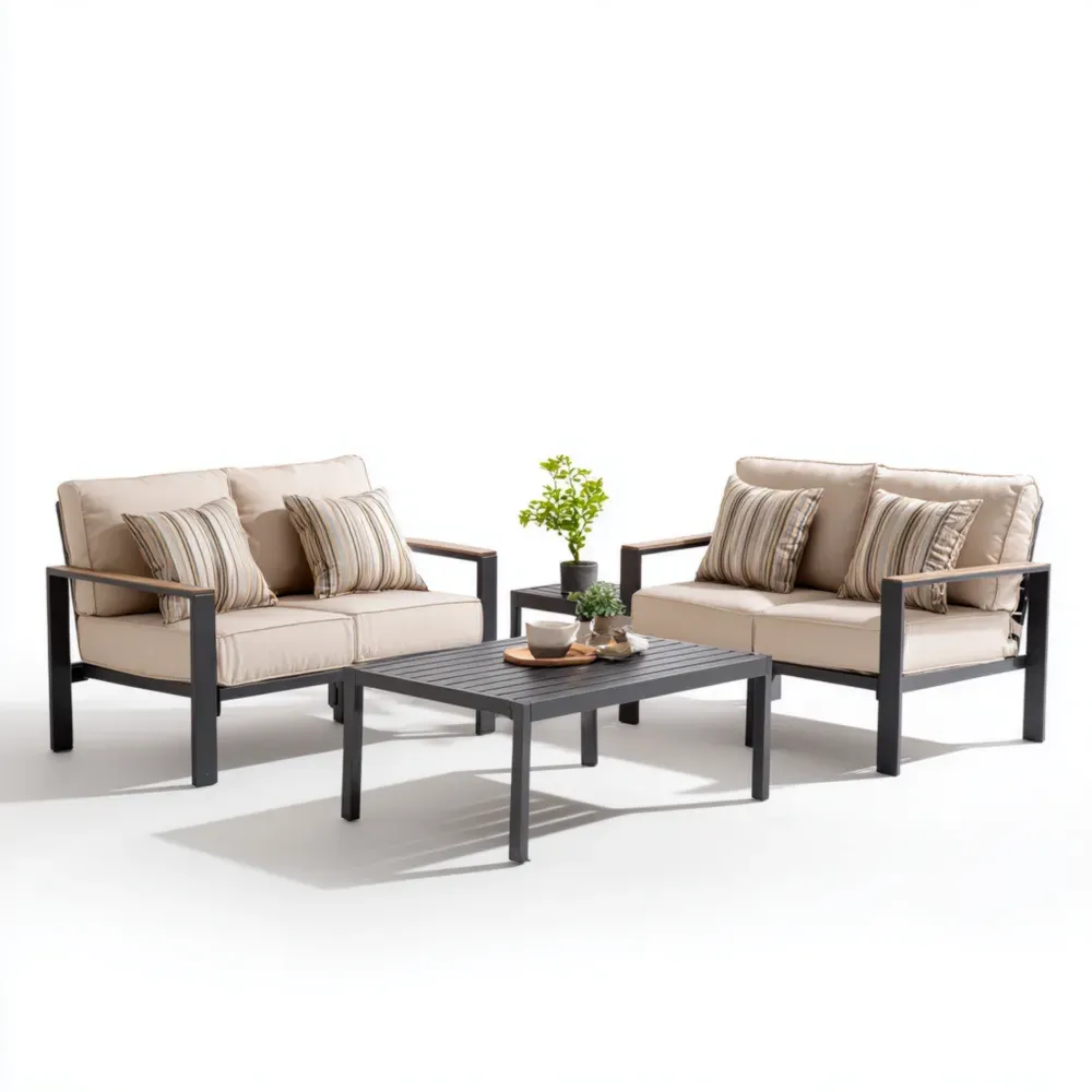 Gartenmöbelset Aluminium 72x80x76 cm 2-Sitzer – Beige