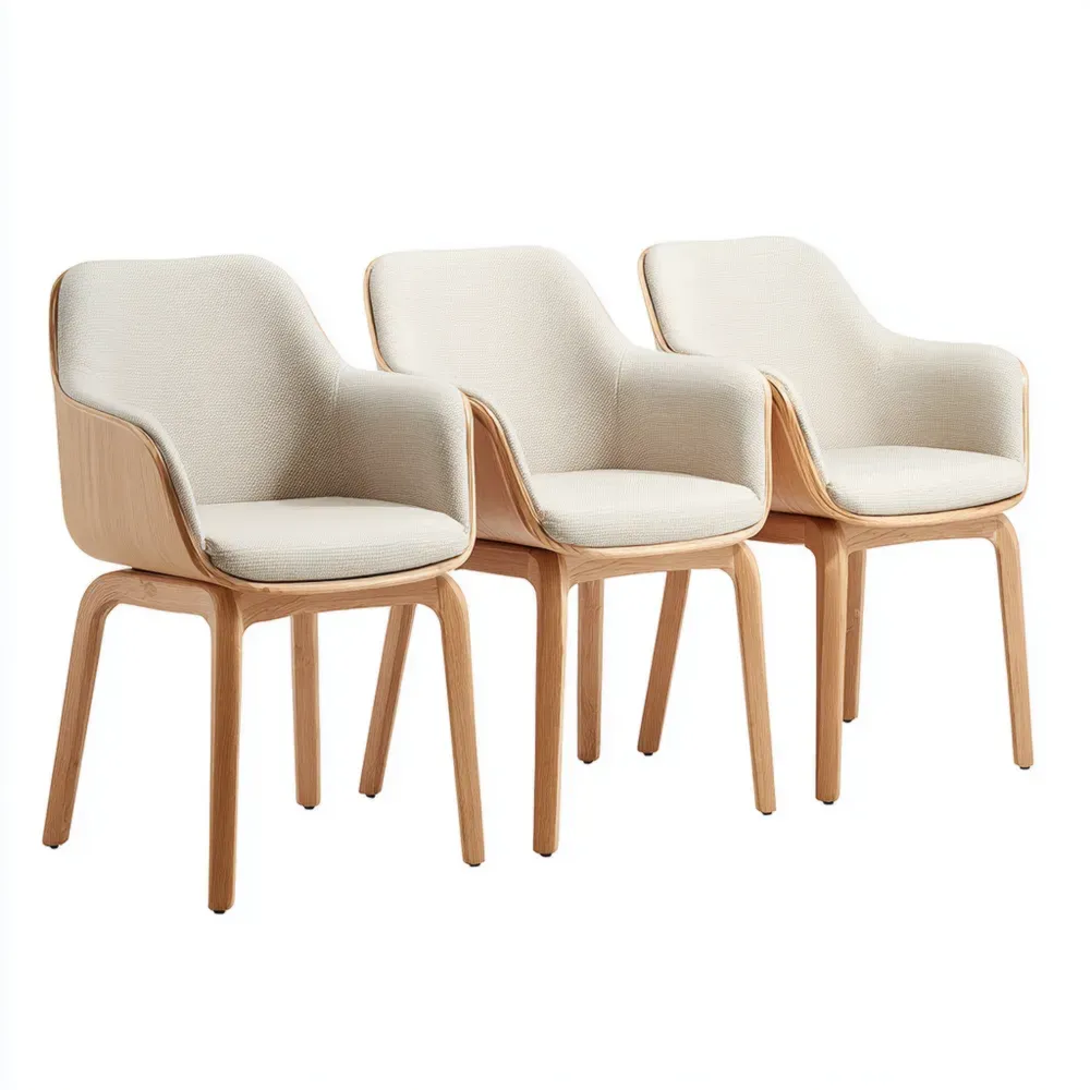 Esszimmerstuhl Set 3er Eichenholz und Leinen Beige