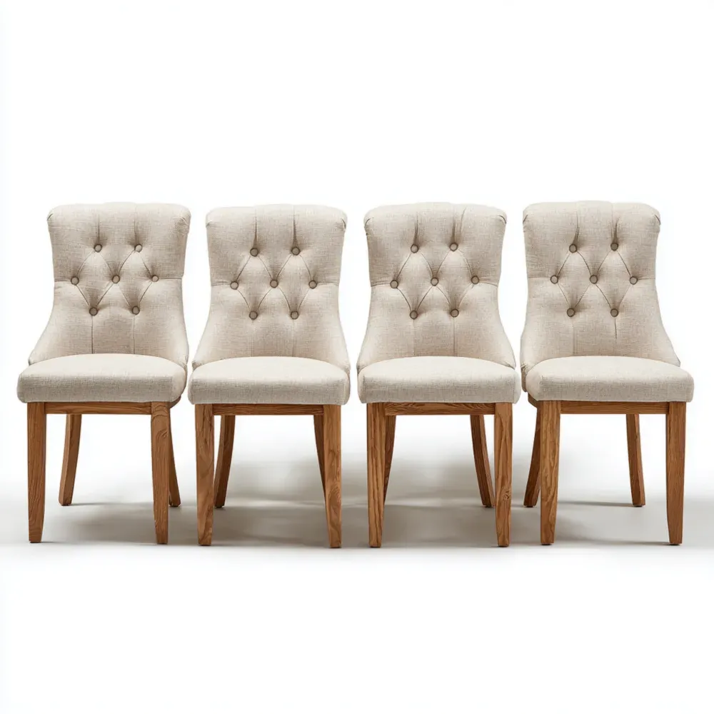 Esszimmerstuhl Set Holz und Leinen Beige