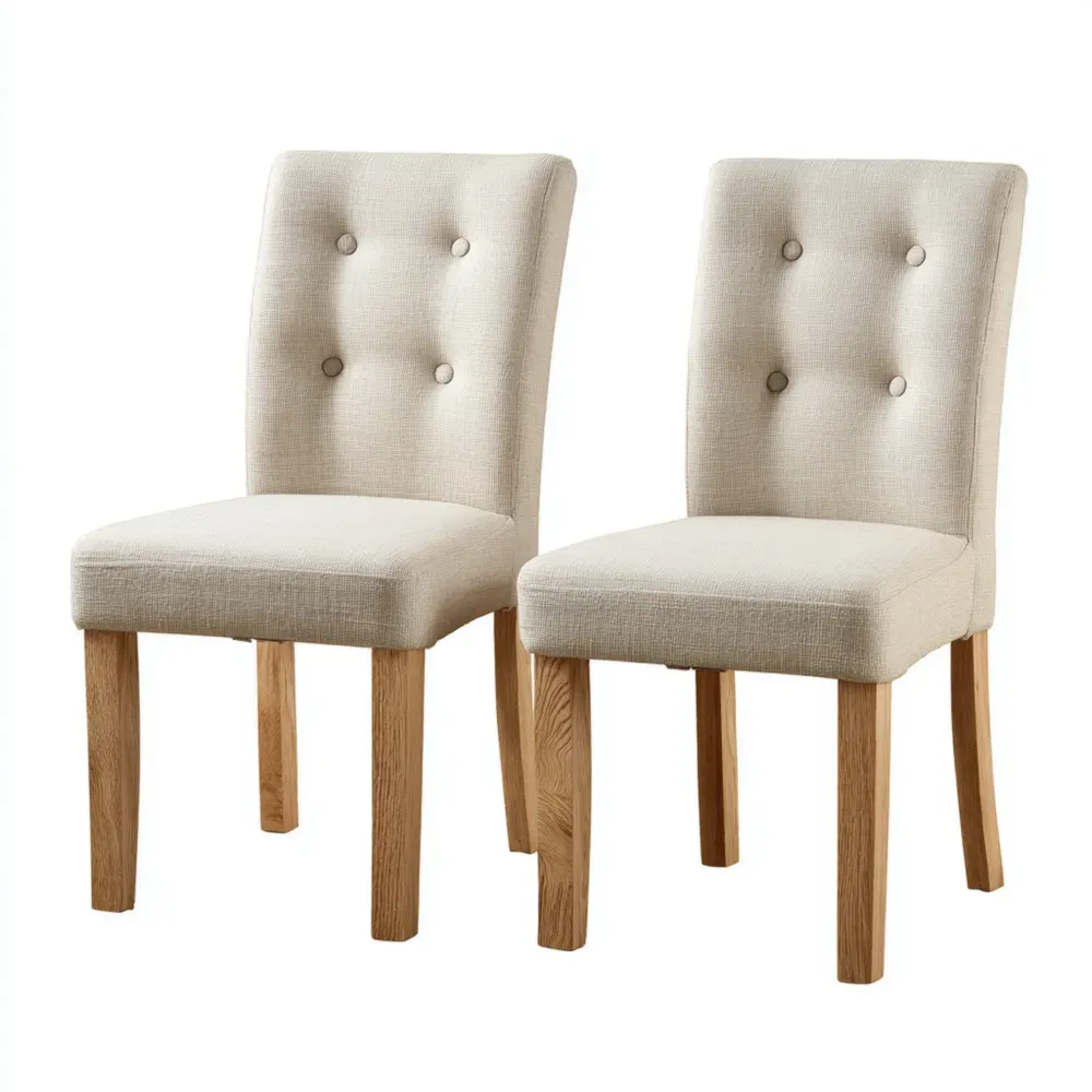 Esszimmerstuhl-Set 2 Stück Leinenstoff Beige mit Eichenholzbeinen