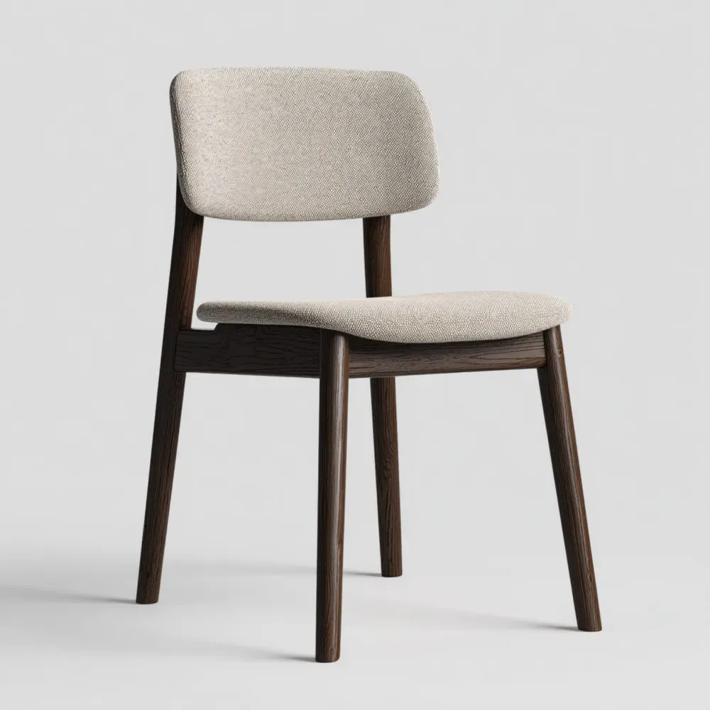 Esszimmerstuhl Eichenholzrahmen Stoffpolsterung Beige