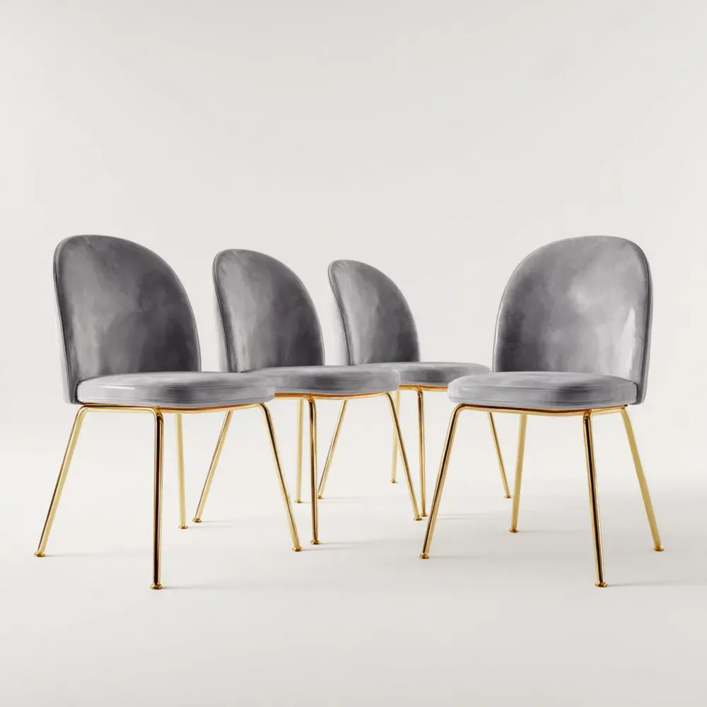 Esszimmerstühle Set 4er Samt Grau mit Goldenen Beinen