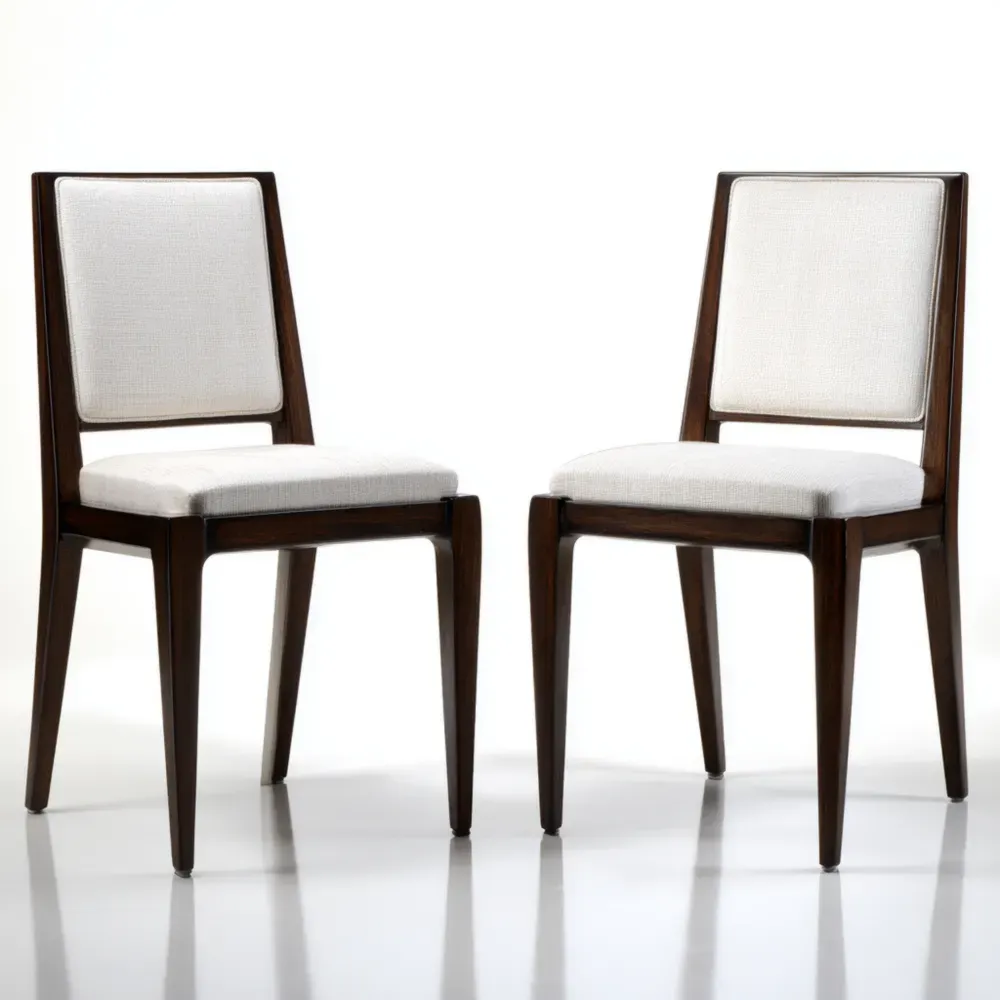 Esszimmerstühle Set aus Holz und Leinen Dunkelbraun/Weiß