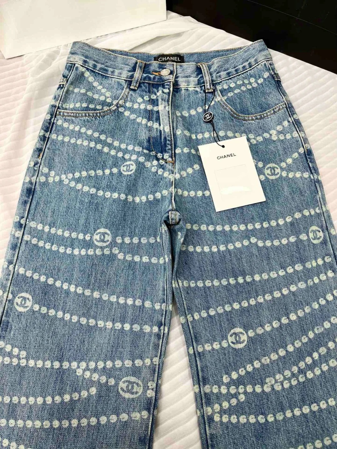 CHAN 25SS Printed Straight Leg High Waist Jeans