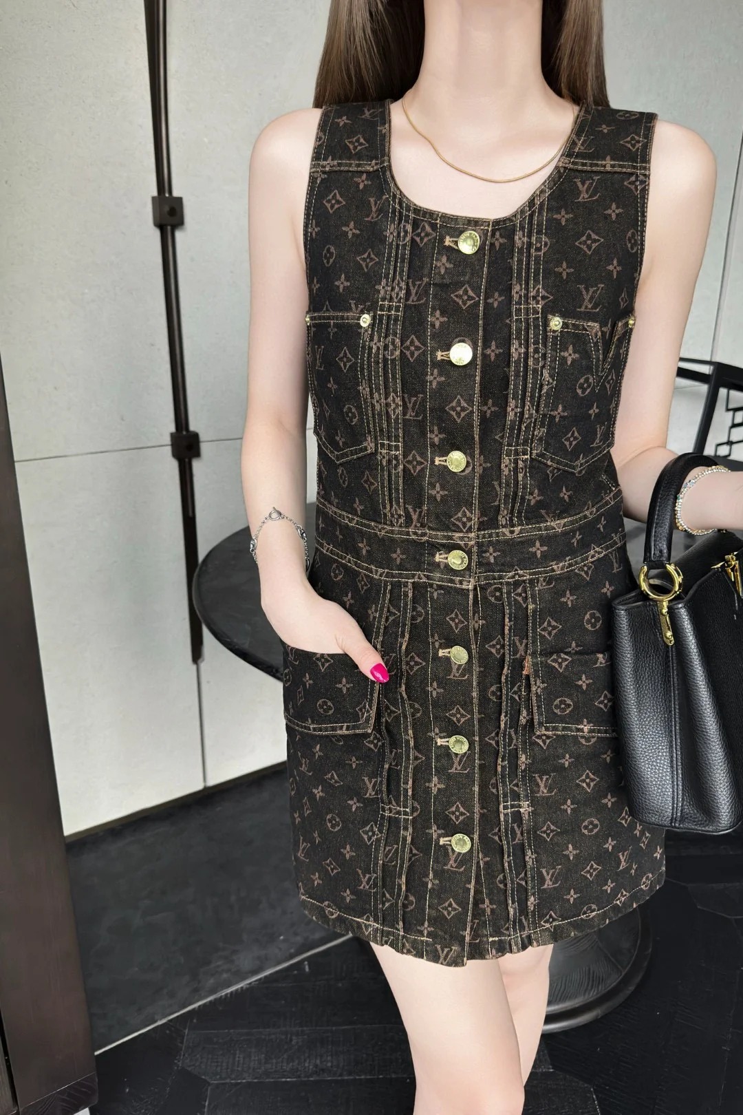 LU25SS jacquard logo denim undershirt dress