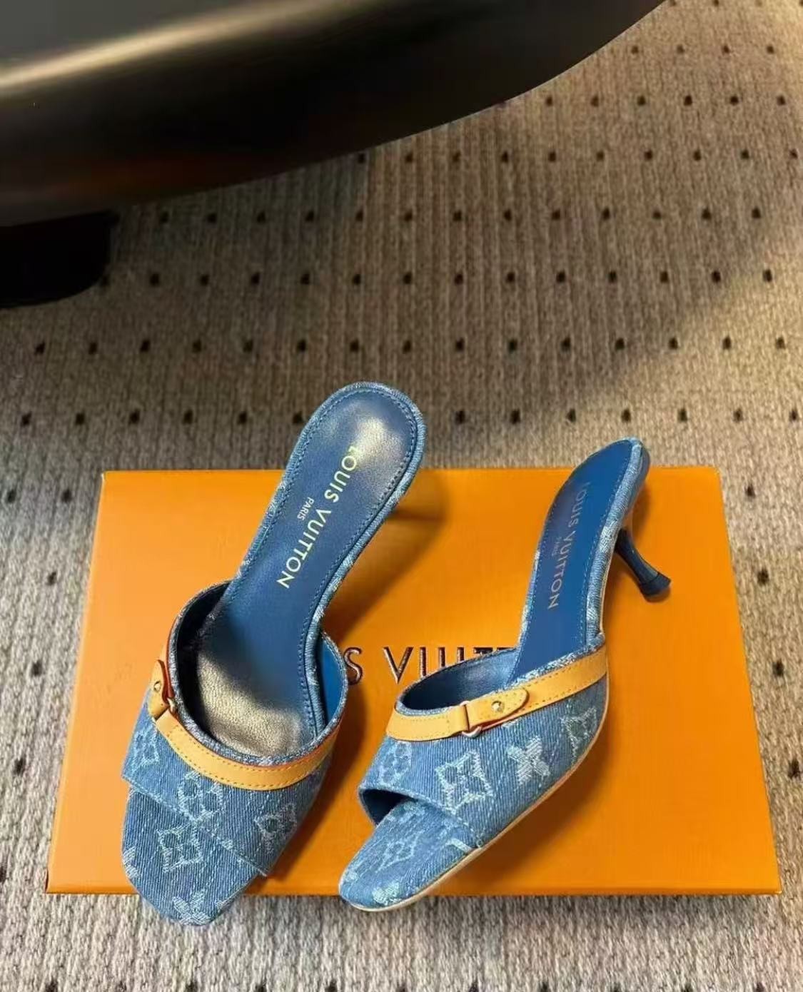 LU Monogram Kitten-Heel Mules