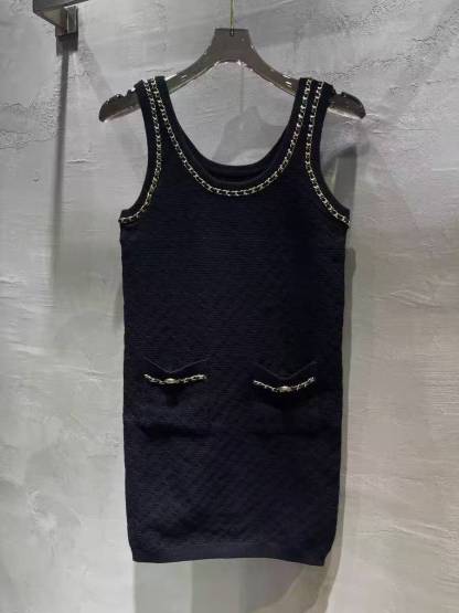 CC Black gold leather chain dress