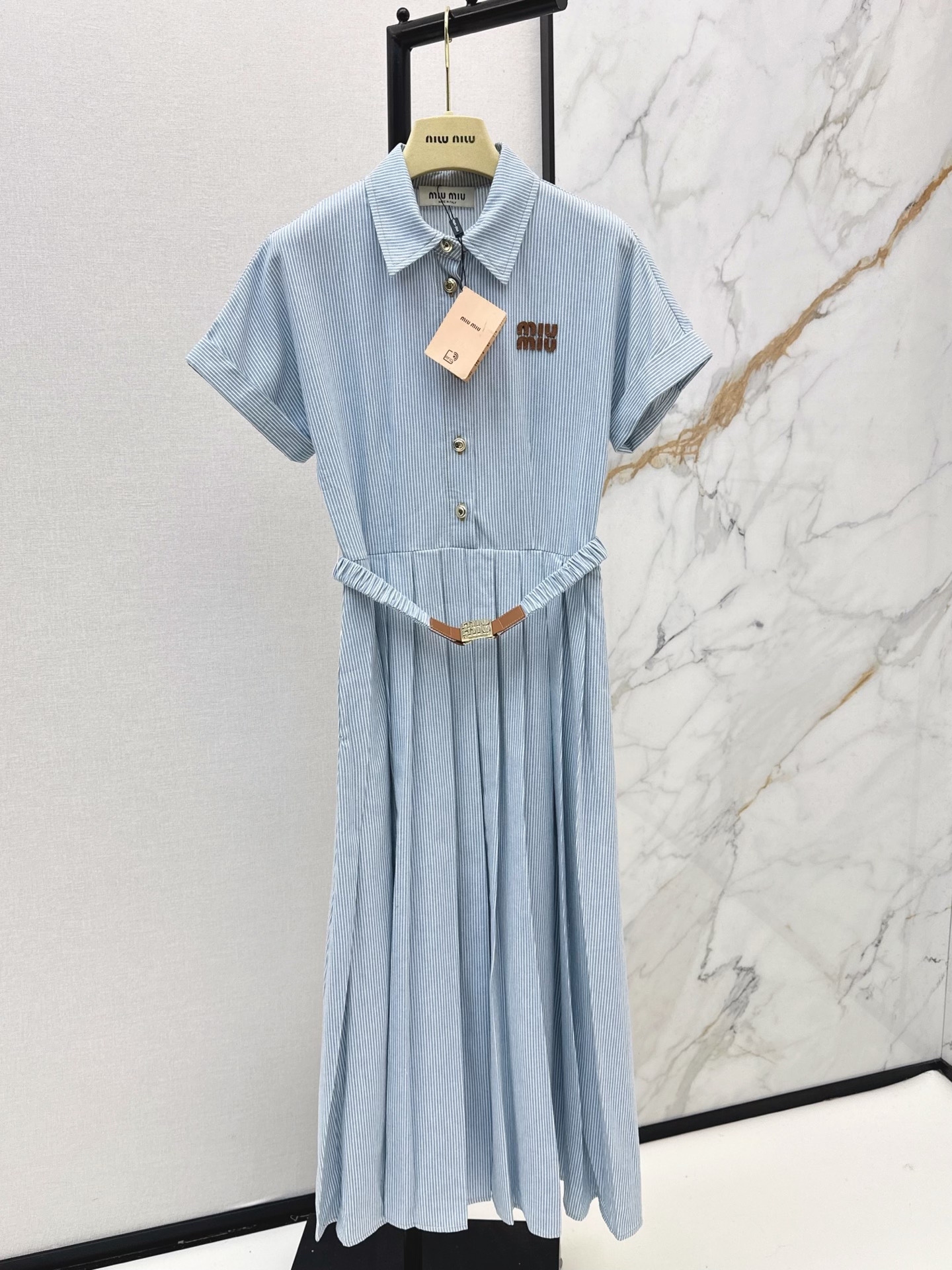 MM Striped Belted Midi Dress