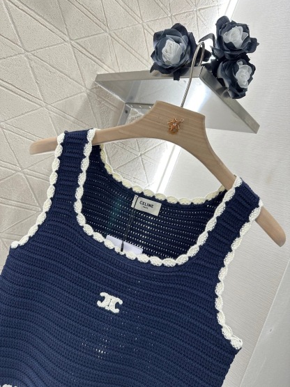 CLIN 25SS Hawaii Vacation Hollow Hook Flower Triumphal Arch Knitted Tank Top