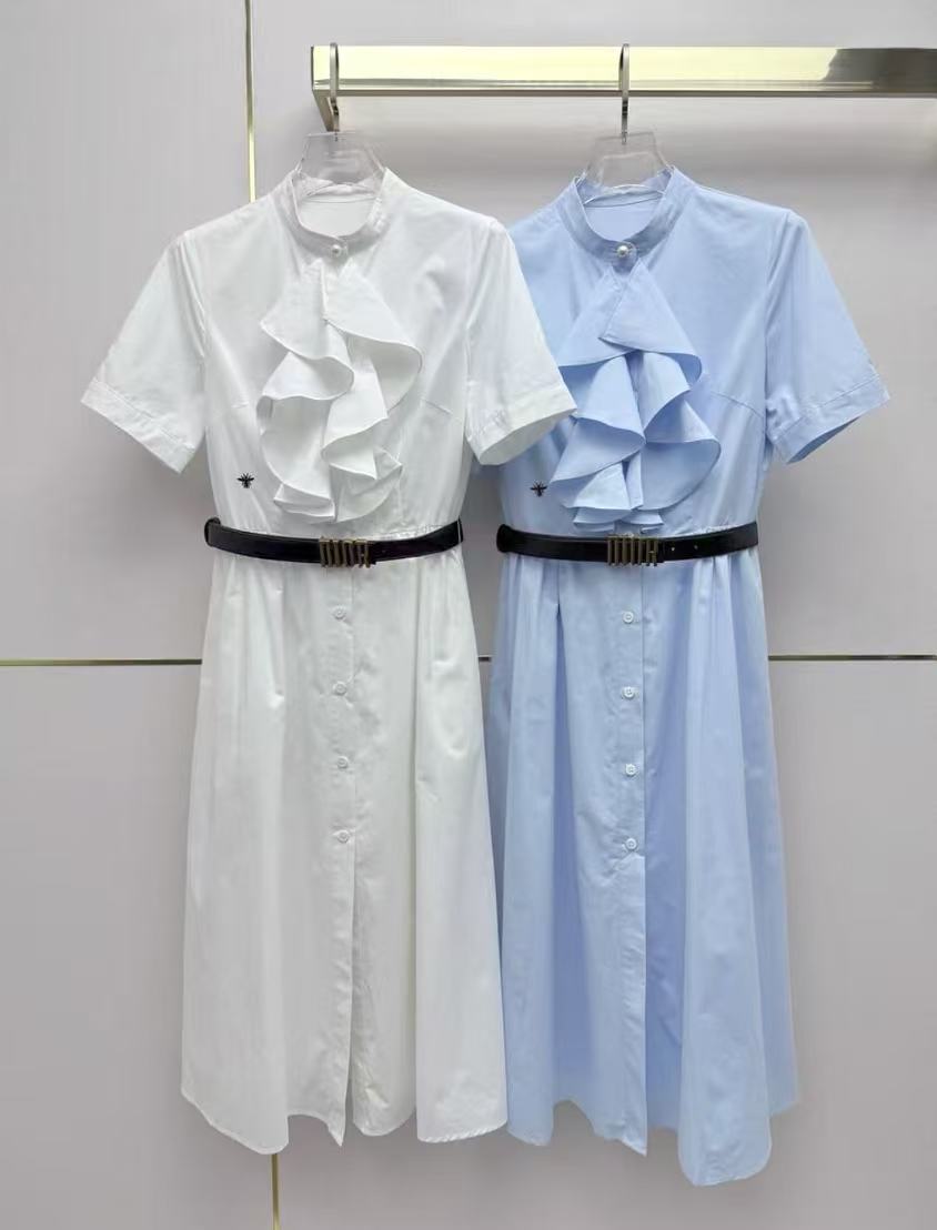 Dr Ruffle-Front Shirt Dress with Belt