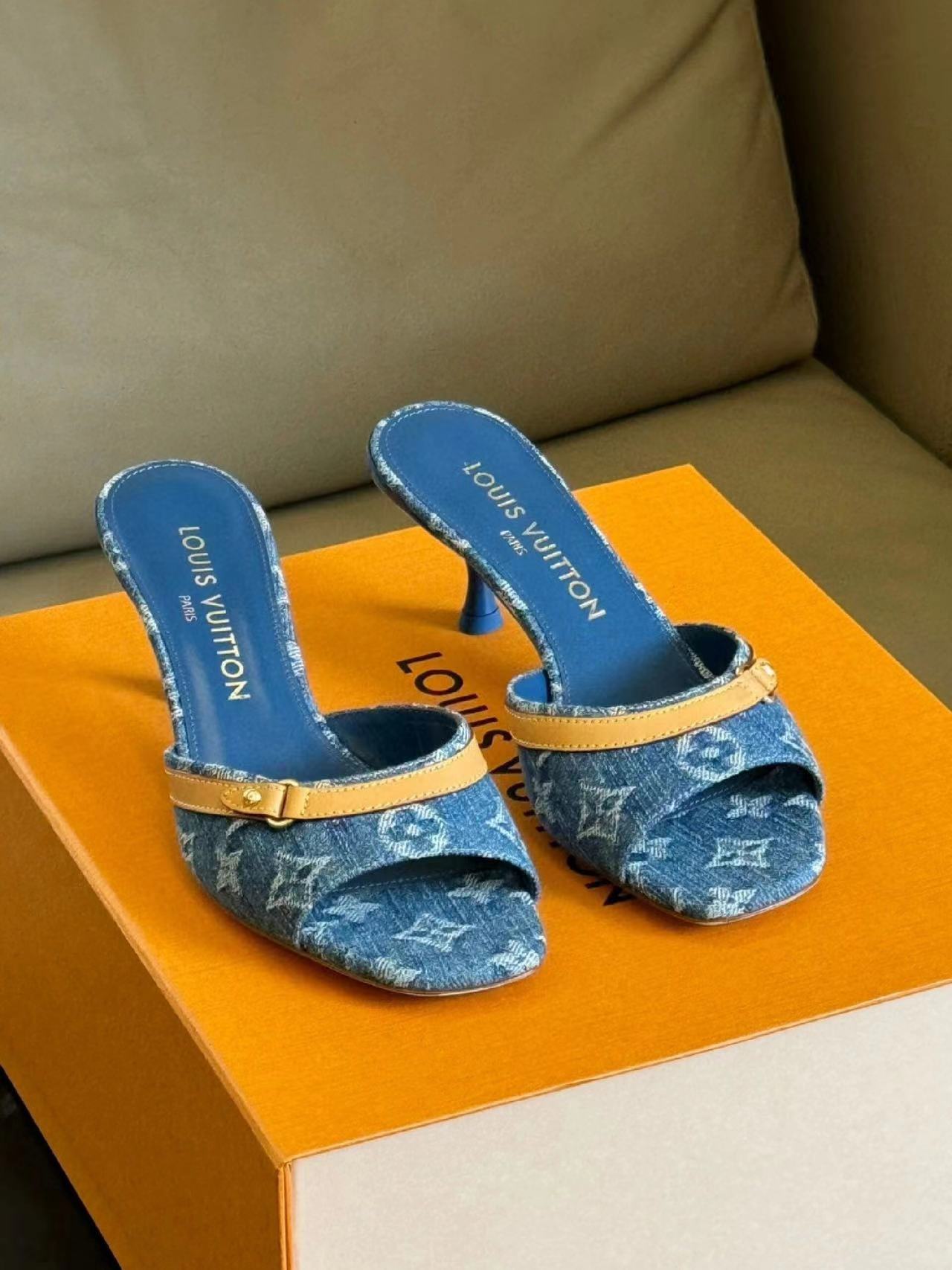 LU Monogram Kitten-Heel Mules