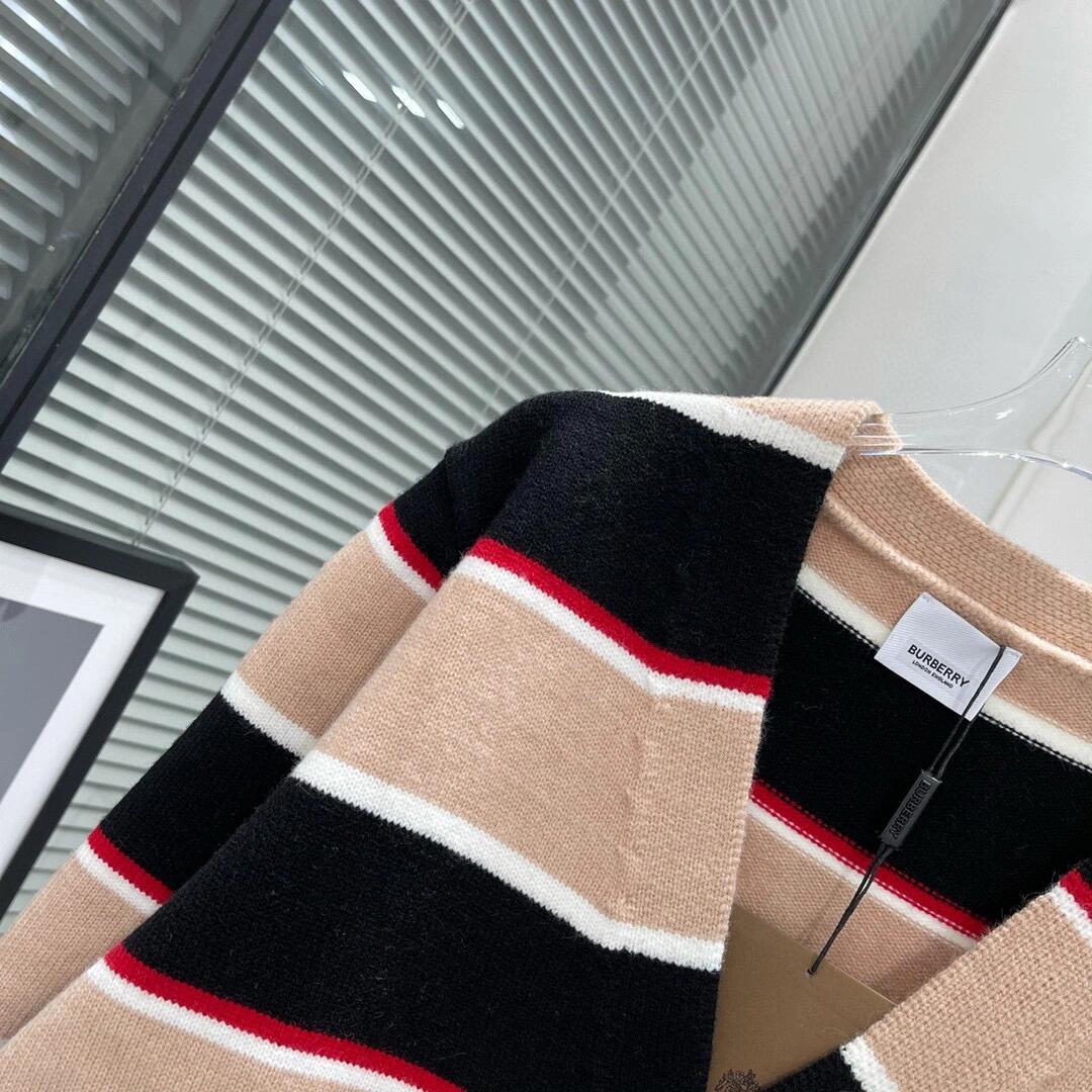 BUR New Striped Wool-Blend Ribbed Cardigan