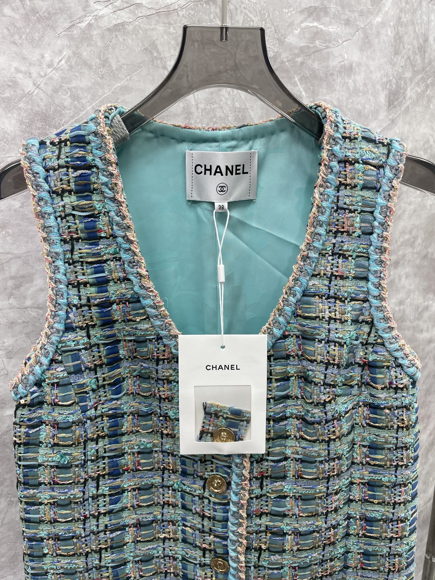 CC 25SS Peacock blue woolen vest skirt