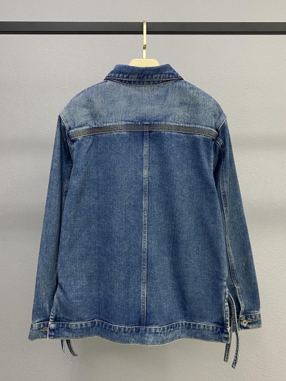 LEW Leather embossed logo denim jacket on the chest