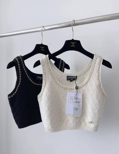 CC Black chain knitted short vest