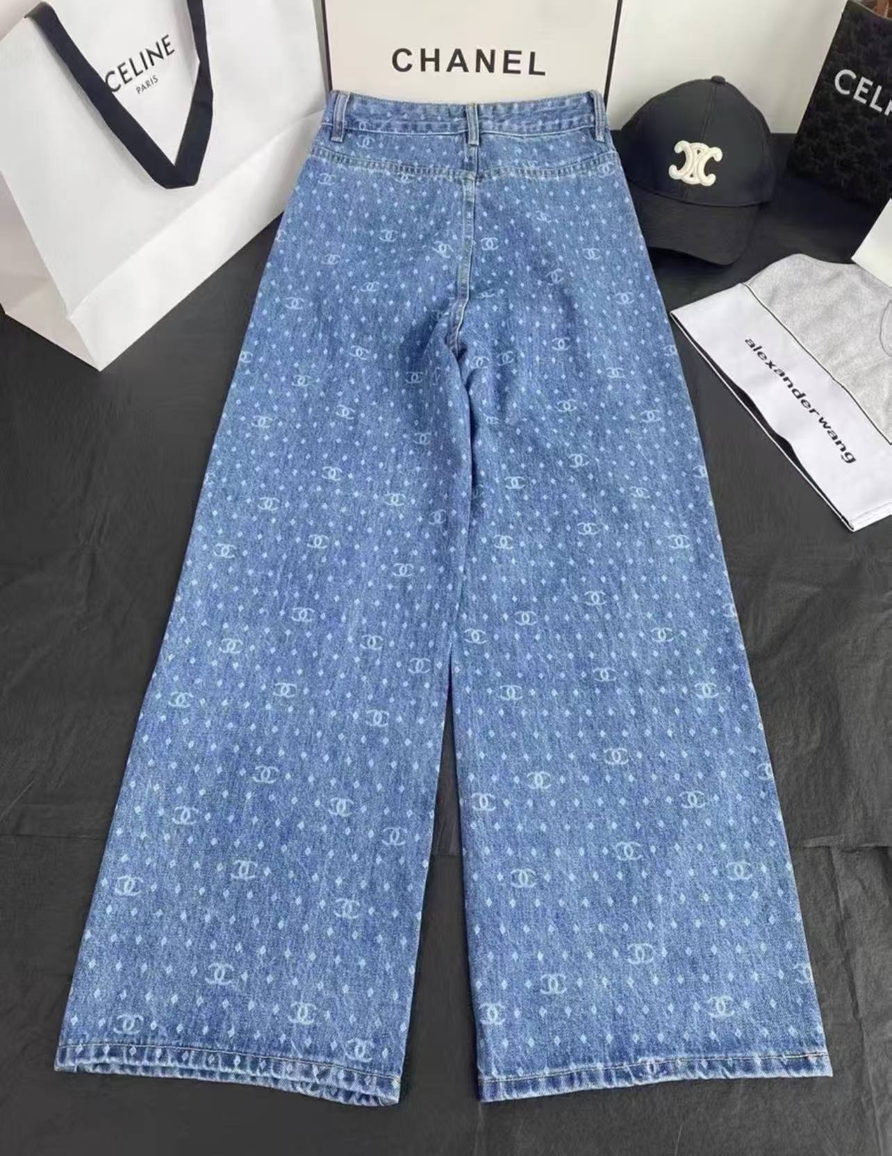 CC Full printed logo polka dot denim pants
