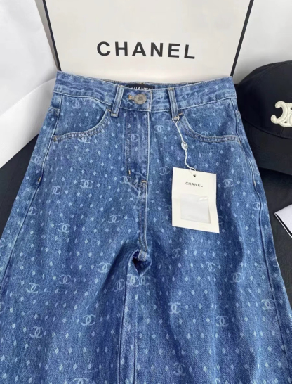 CC Full printed logo polka dot denim pants