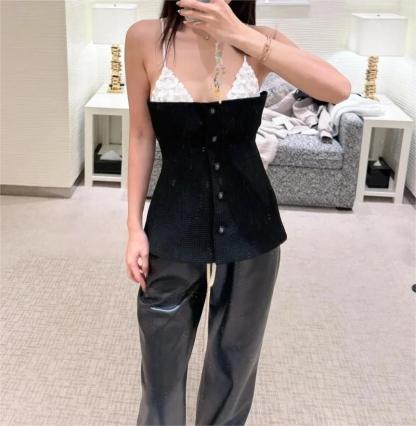 CHANE25SS French black and white patchwork bustier camisole