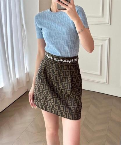 FEND25SS Embossed Letter Logo Knit Top