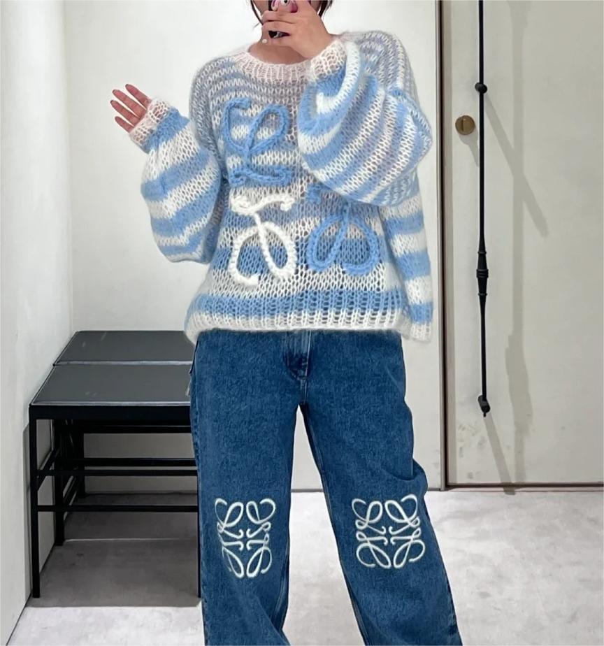 LOE Blue Seahorse Long Sleeve Sweater