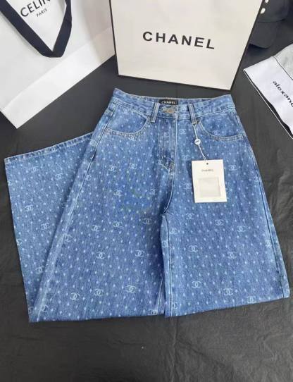 CC Full printed logo polka dot denim pants