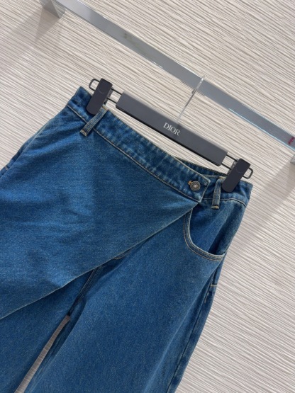 CD 25SS Fake two denim pants with skirt edges