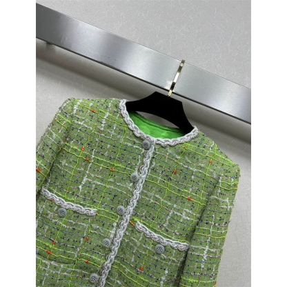 CHANE round neck green short jacket