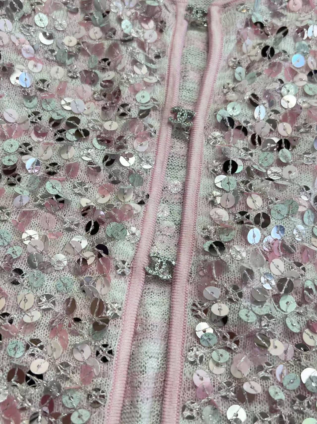CHNEL Pink Diamond Button Sequin Cardigan
