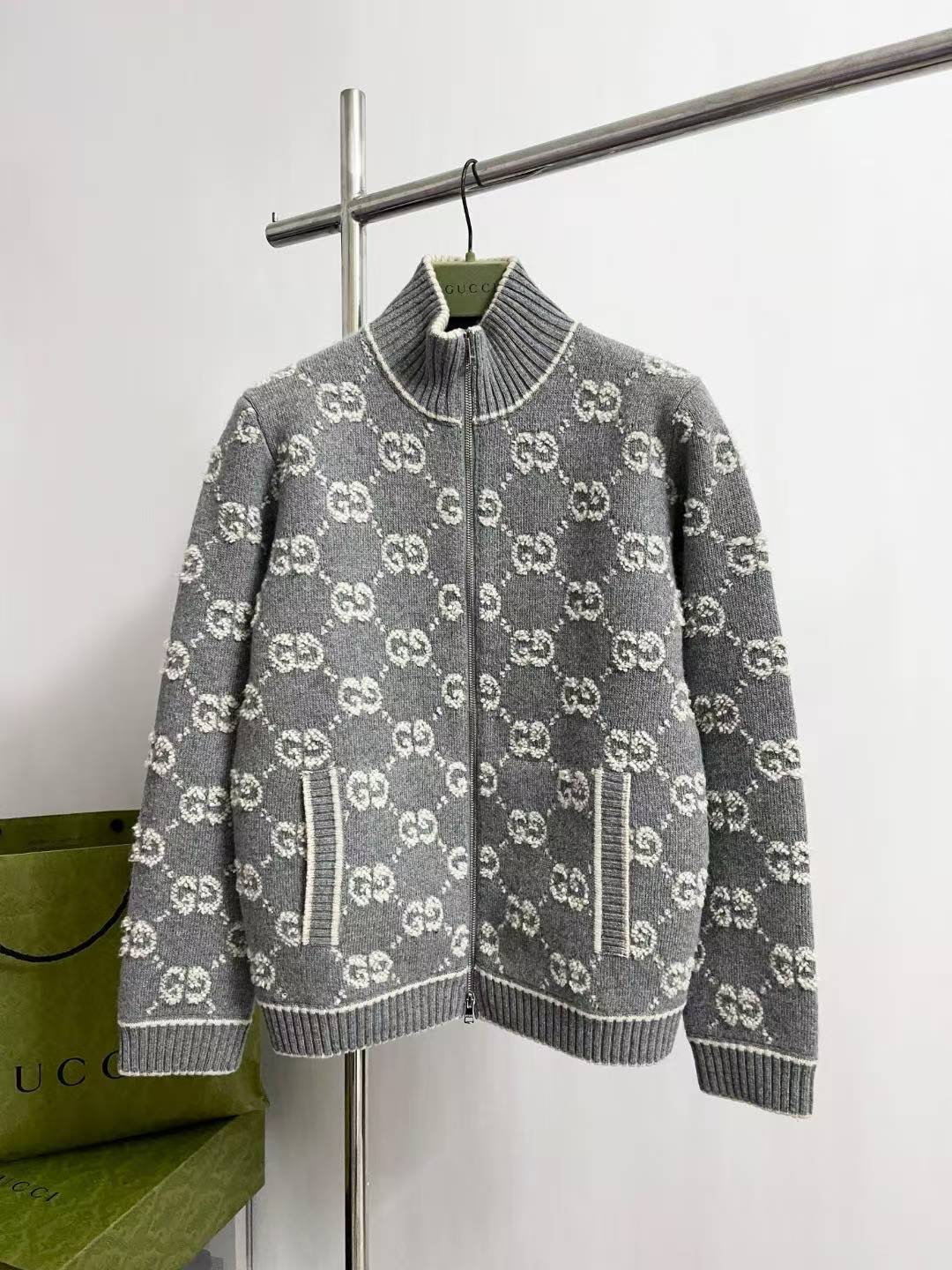 GG 25SS Zipper printed wool knitted sweater