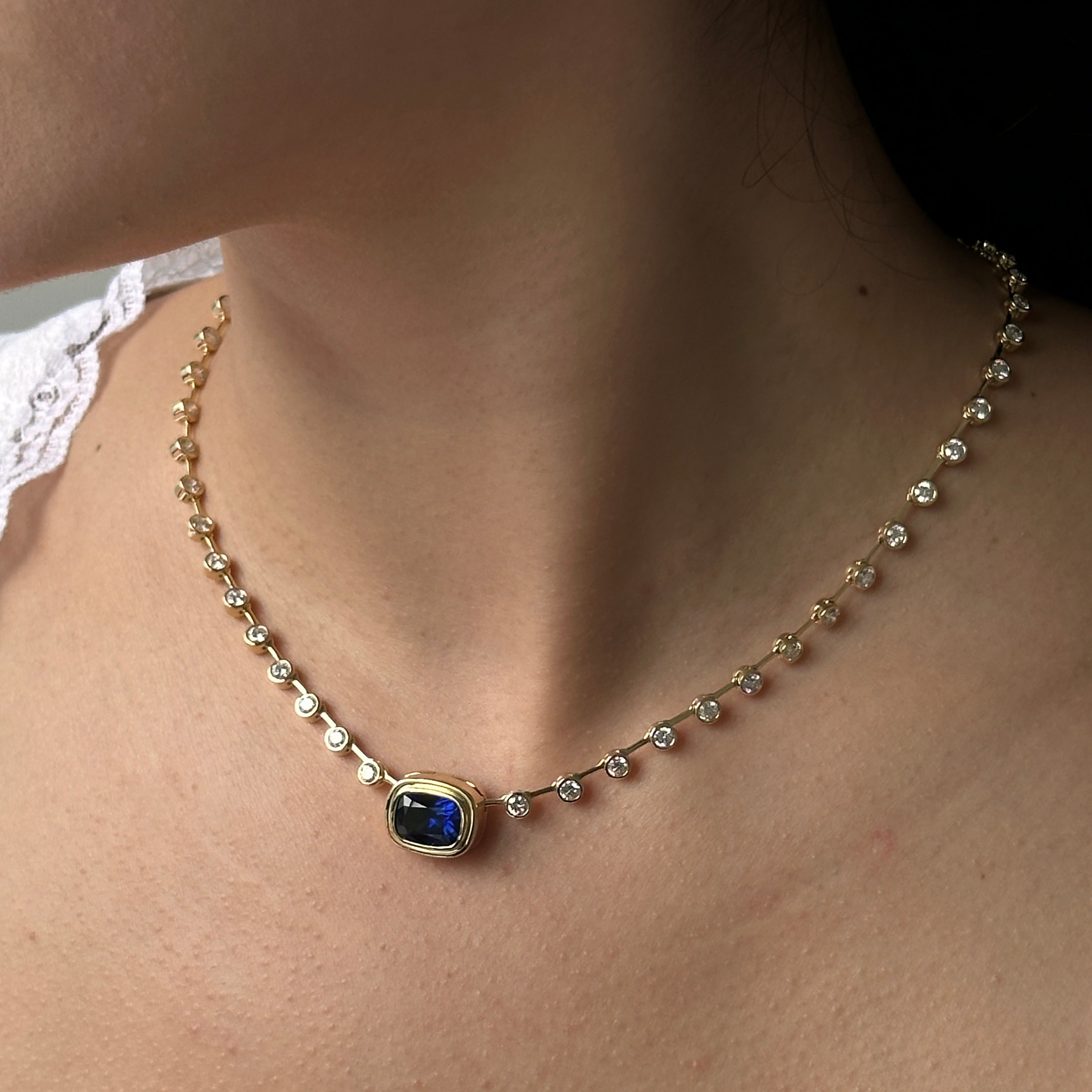 Kashmir Cornflower Blue Sapphire Tennis Necklace