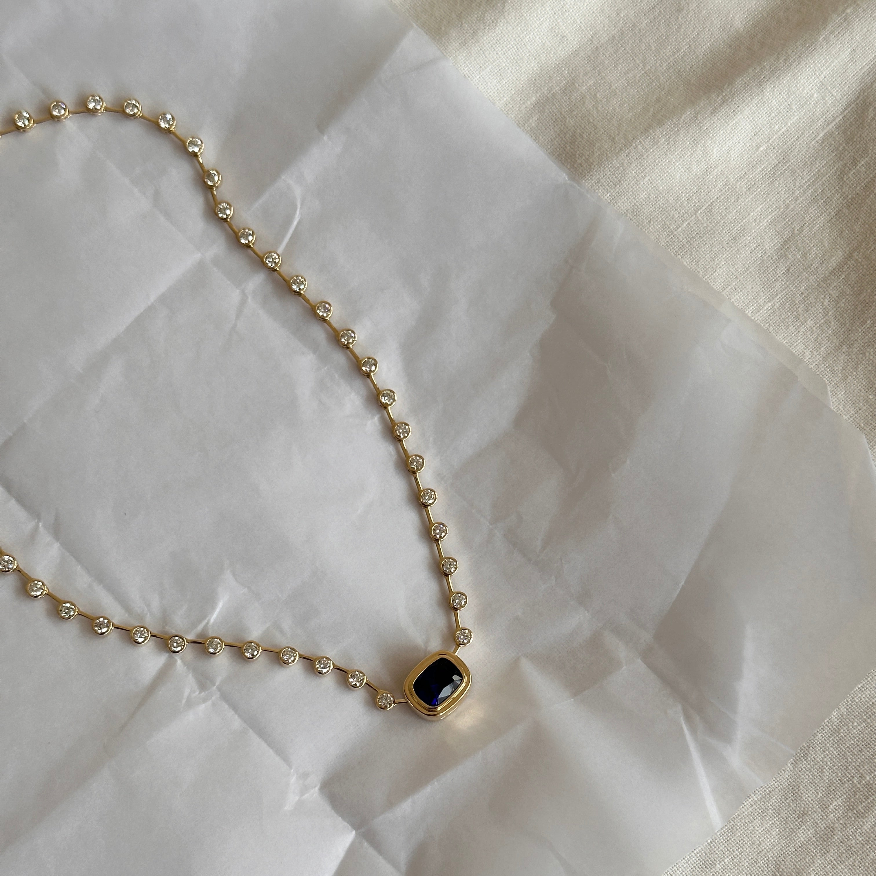 Kashmir Cornflower Blue Sapphire Tennis Necklace
