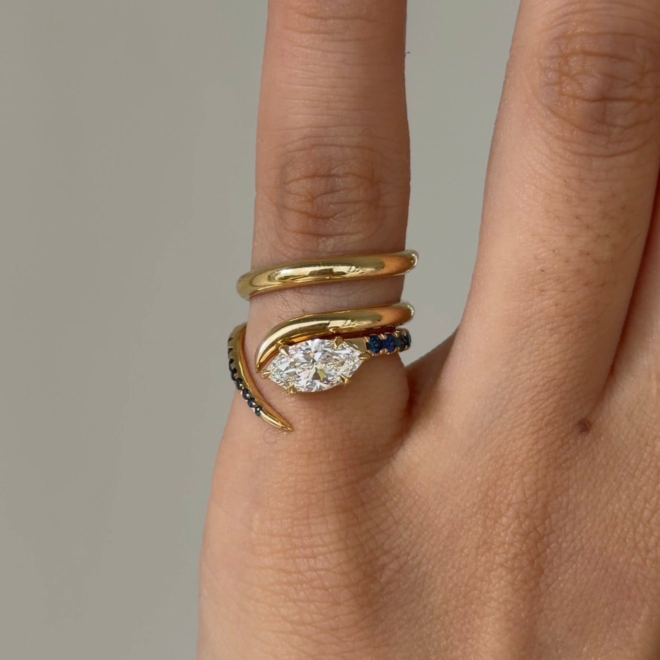 [Copy]Modern Antique Full Bezel Marquise Diamond Chain Ring