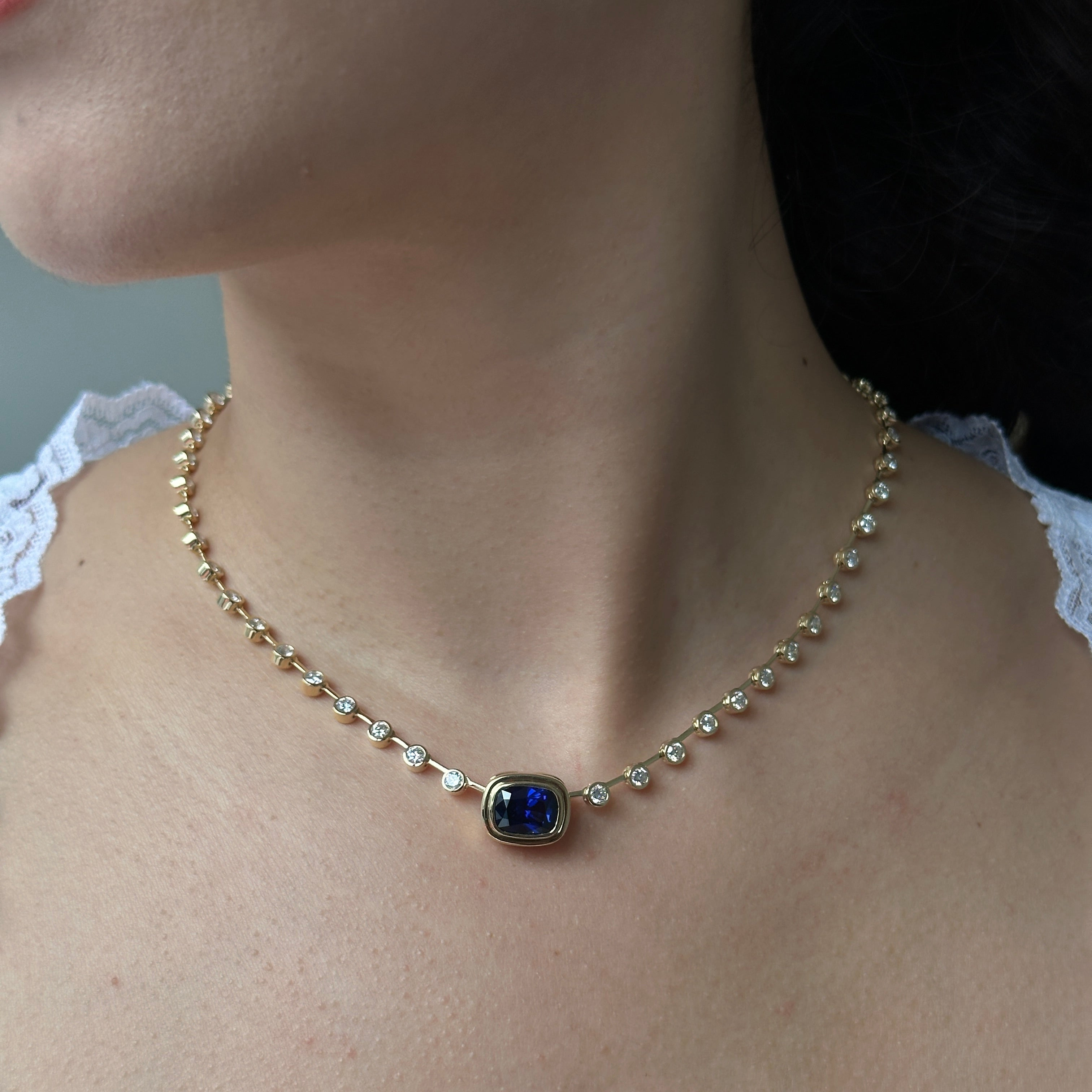 Kashmir Cornflower Blue Sapphire Tennis Necklace
