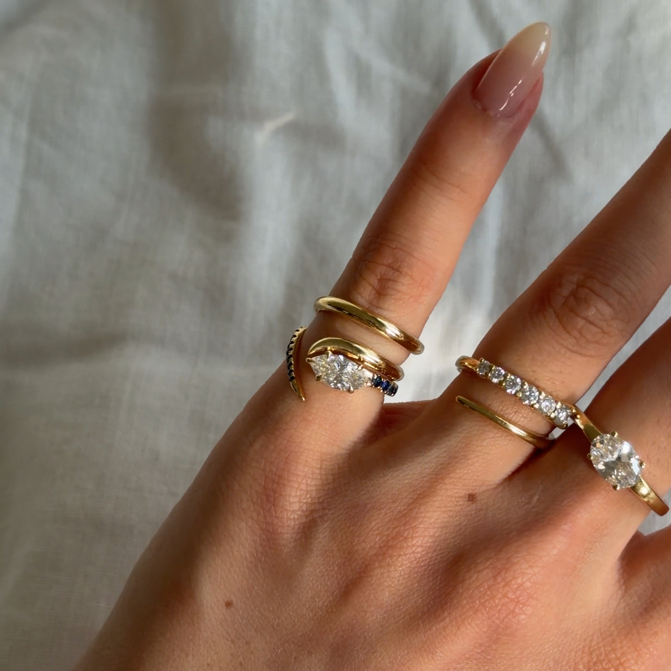[Copy]Modern Antique Full Bezel Marquise Diamond Chain Ring