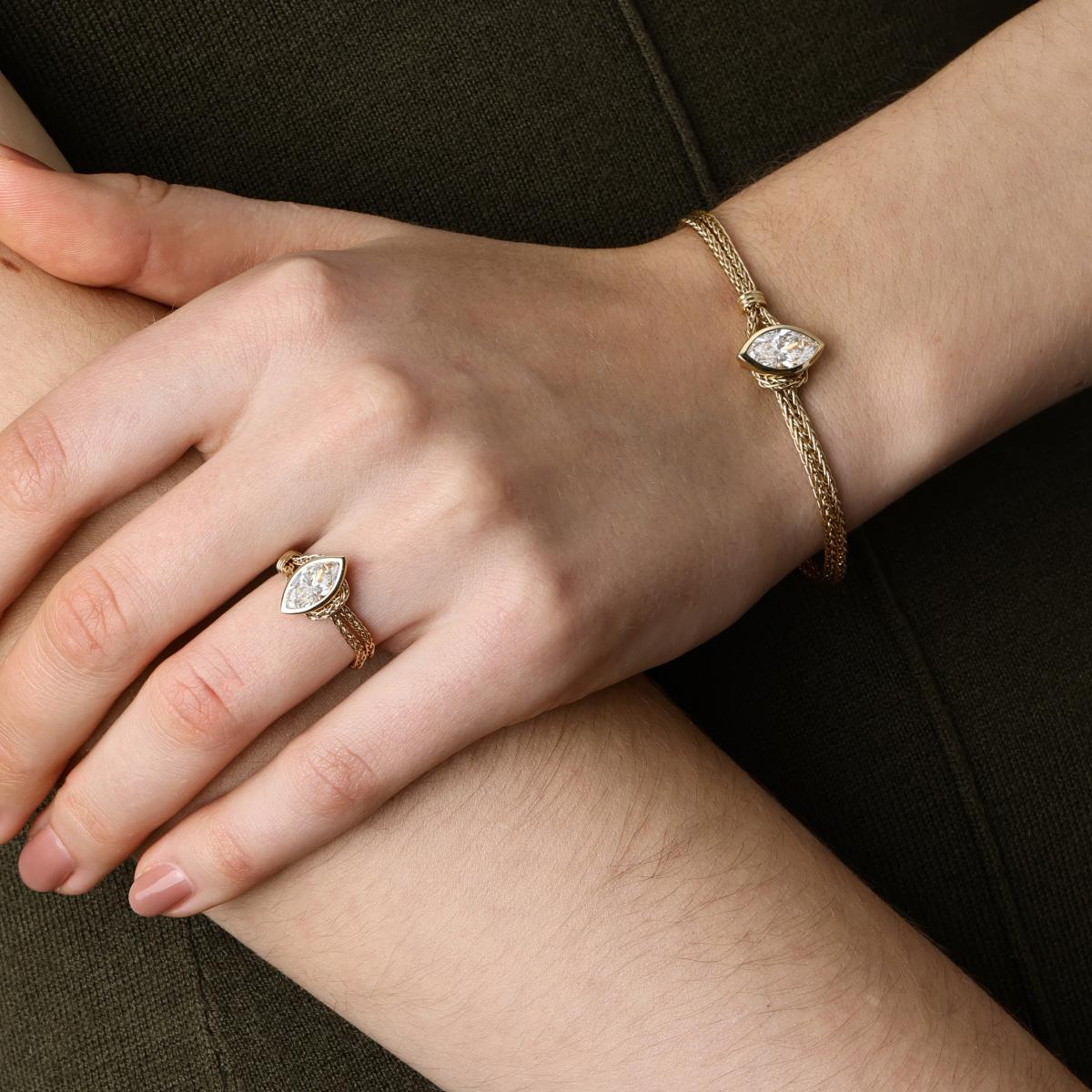 Modern Antique Full Bezel Marquise Diamond Chain Ring