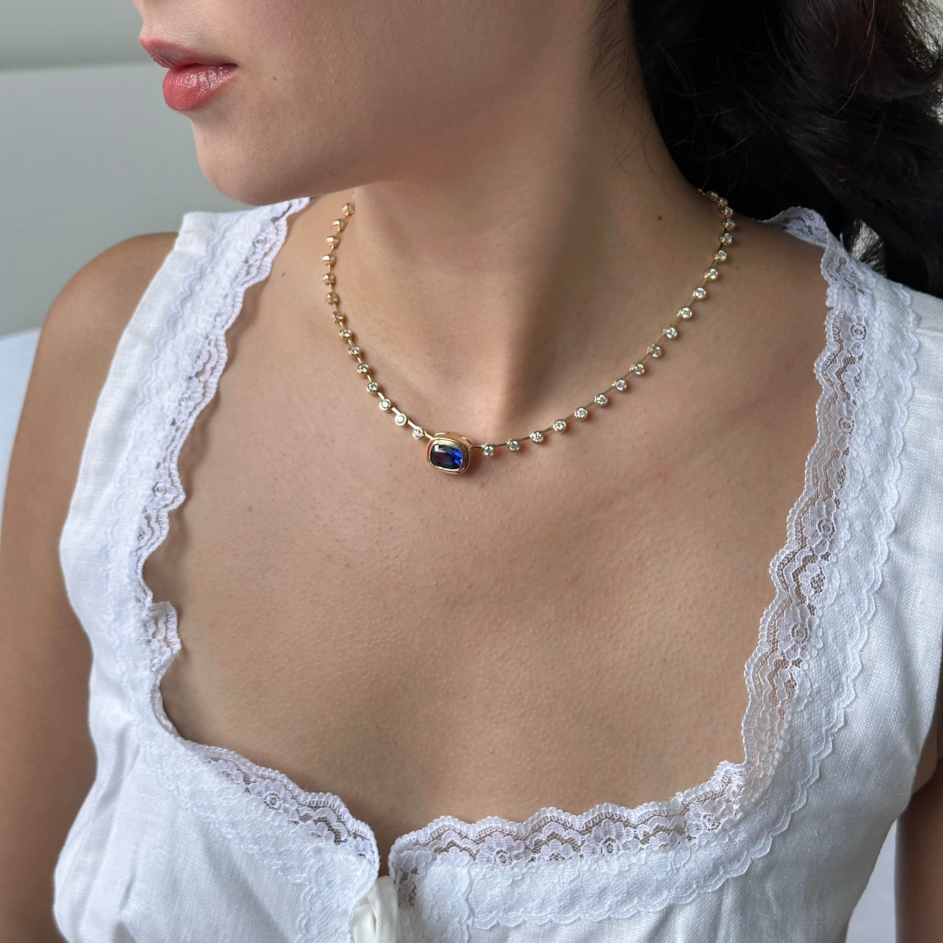 Kashmir Cornflower Blue Sapphire Tennis Necklace