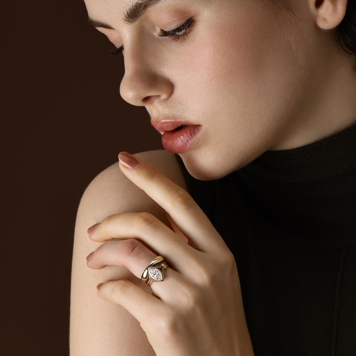 Modern Antique Full Bezel Marquise Diamond Chain Ring