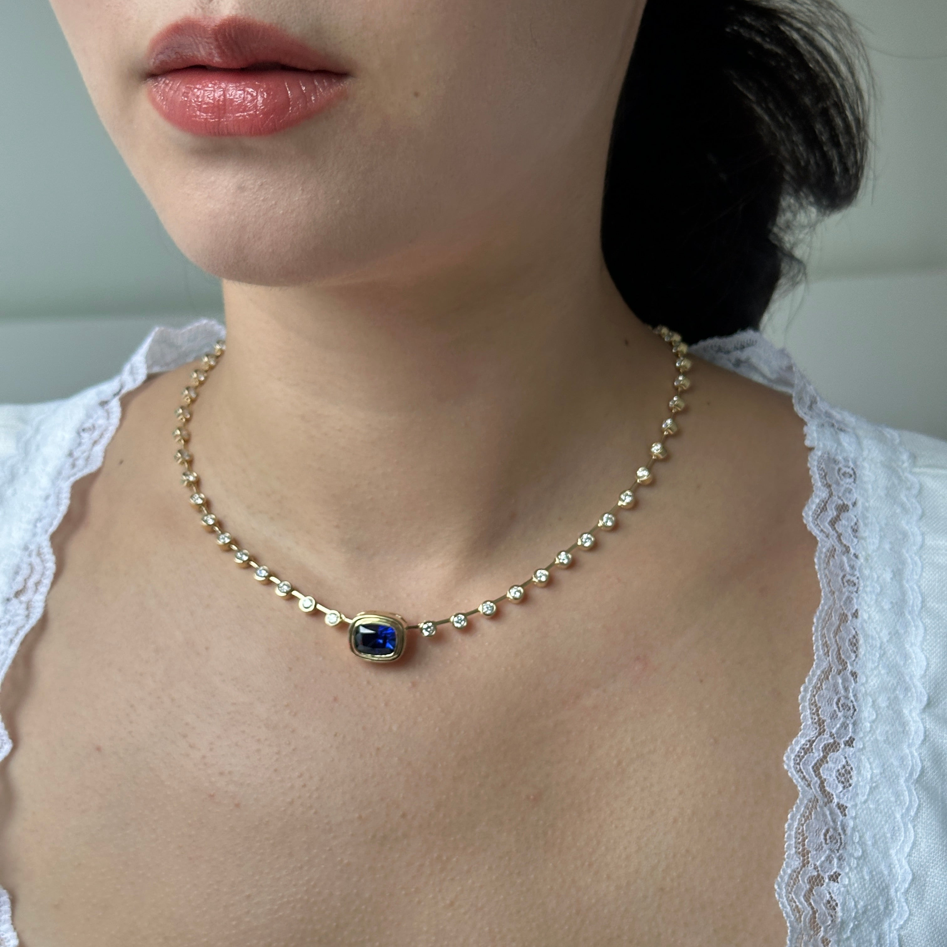 Kashmir Cornflower Blue Sapphire Tennis Necklace
