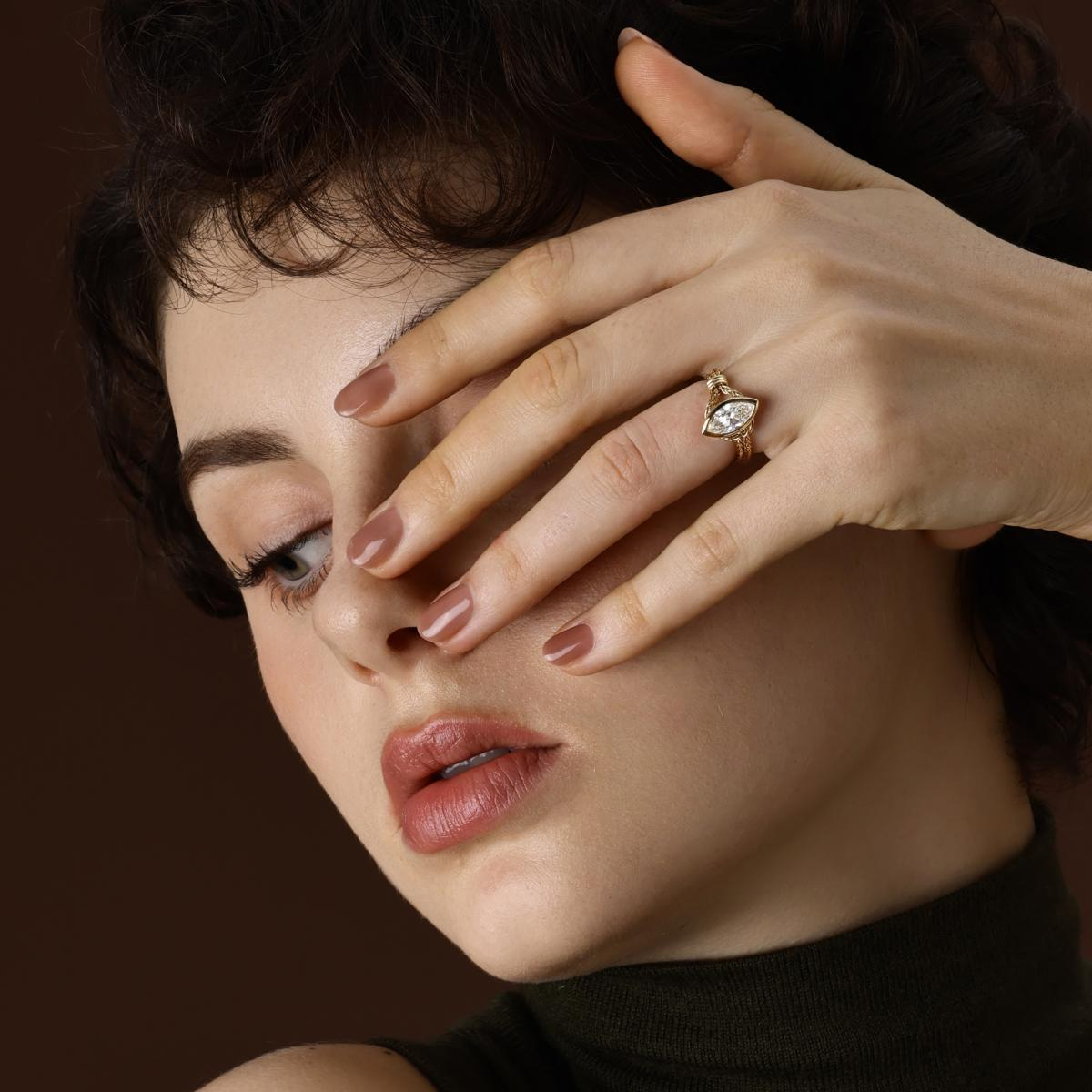 Modern Antique Full Bezel Marquise Diamond Chain Ring