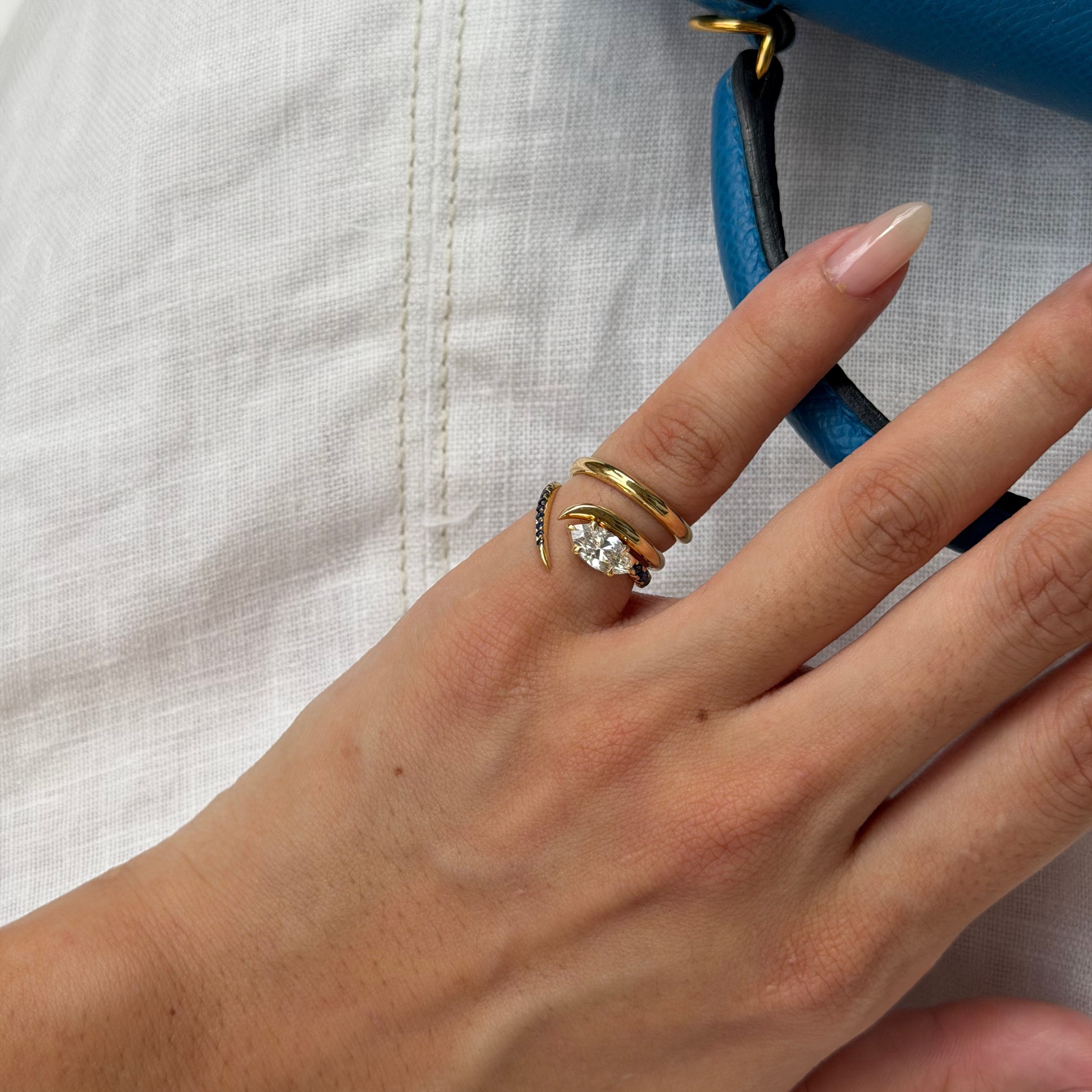 [Copy]Modern Antique Full Bezel Marquise Diamond Chain Ring