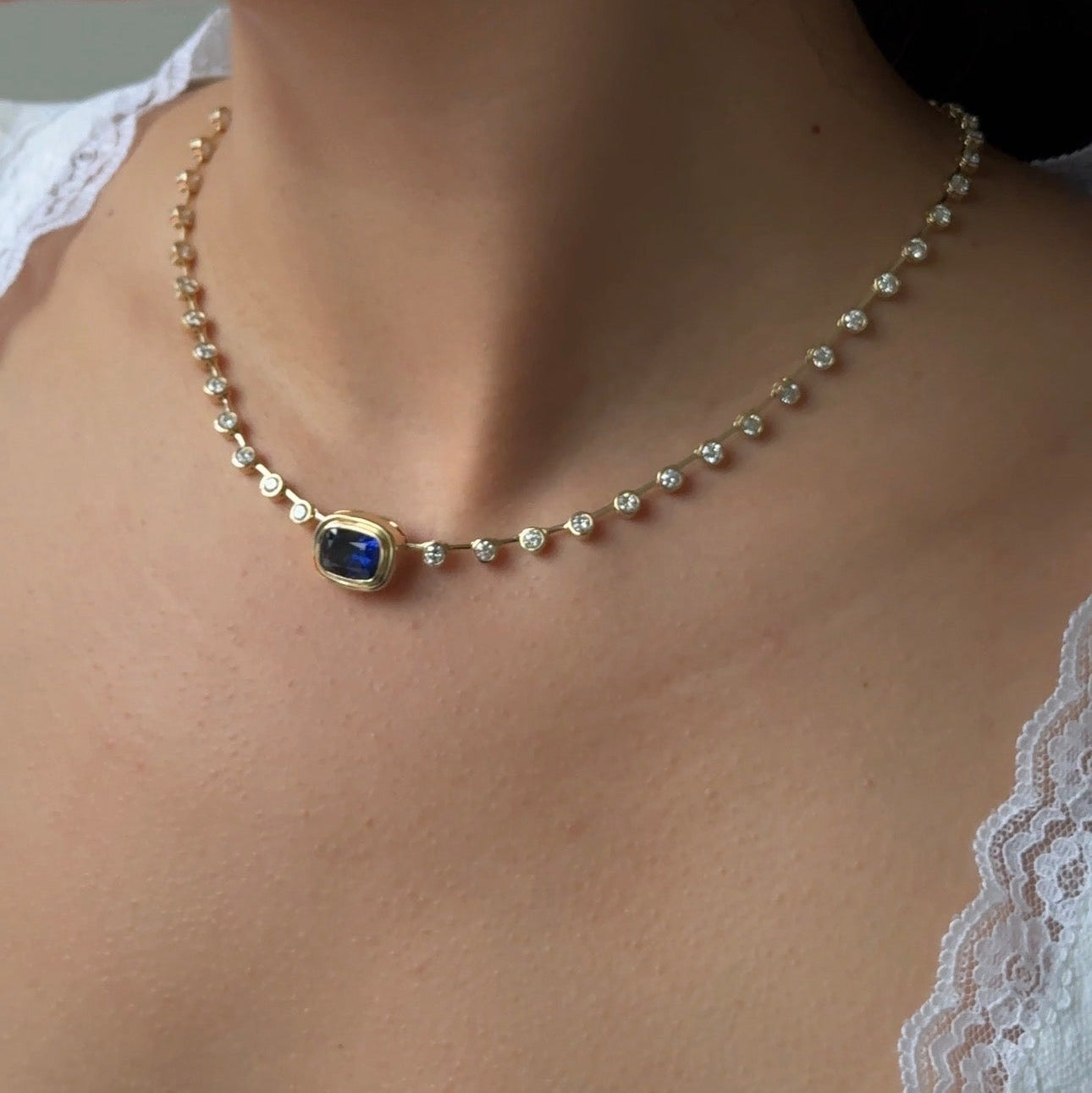 Kashmir Cornflower Blue Sapphire Tennis Necklace