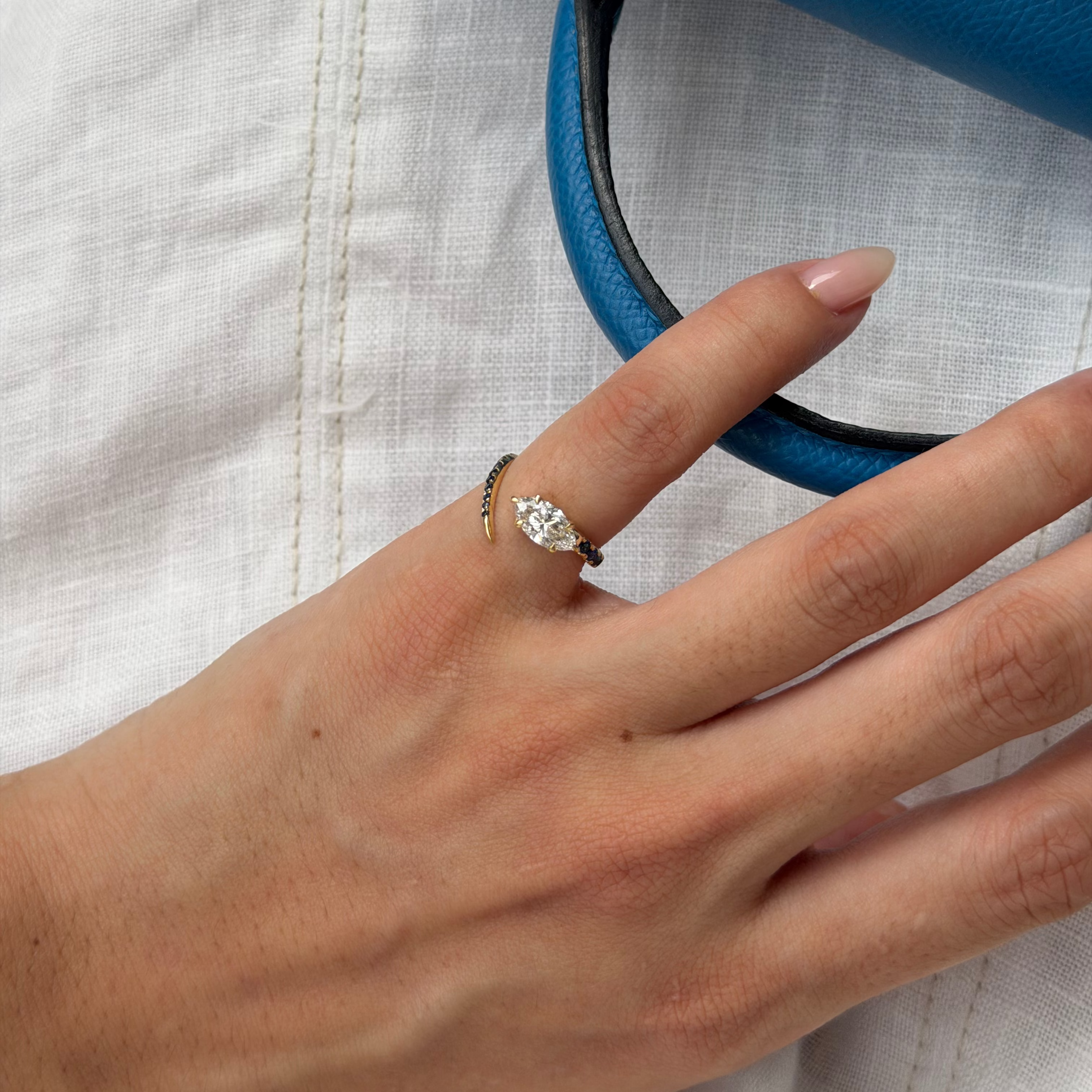 [Copy]Modern Antique Full Bezel Marquise Diamond Chain Ring
