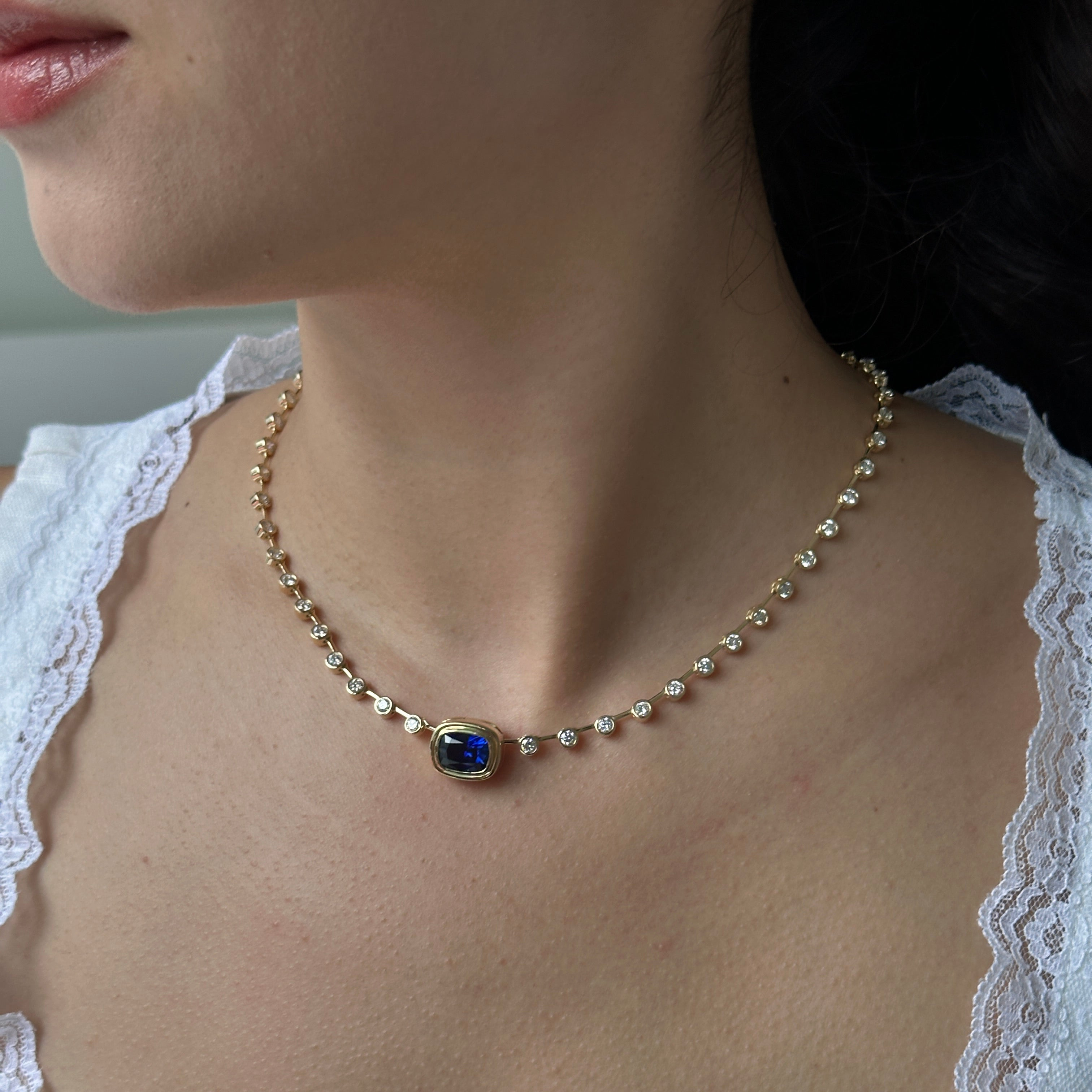 Kashmir Cornflower Blue Sapphire Tennis Necklace