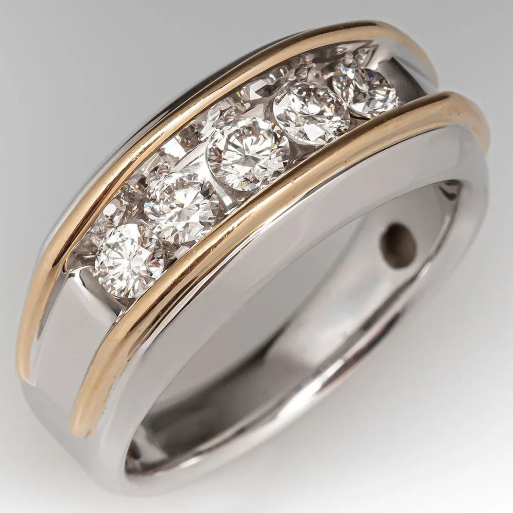 1.0ct Two-Tone Round Cut White Sapphire Men's Band