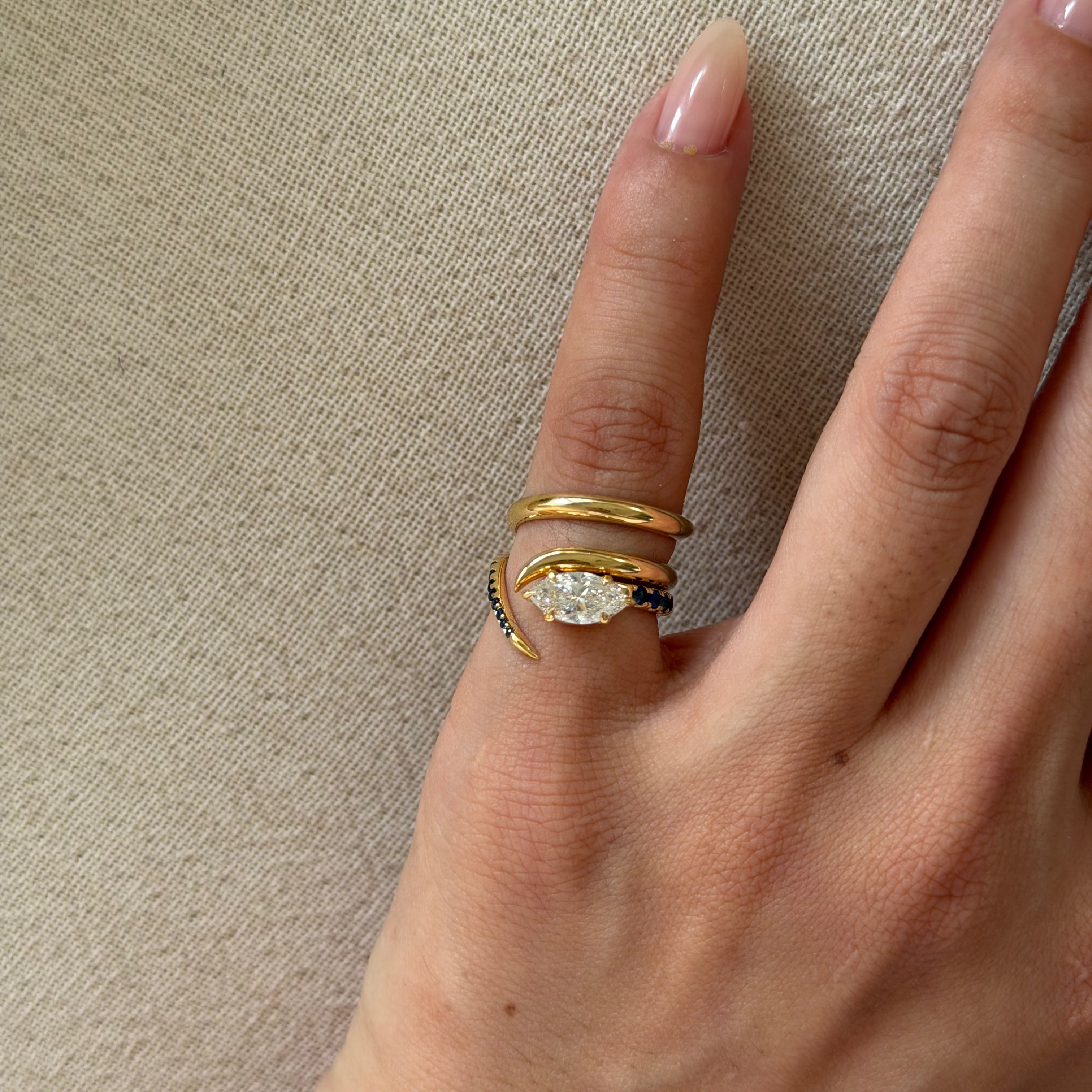 [Copy]Modern Antique Full Bezel Marquise Diamond Chain Ring