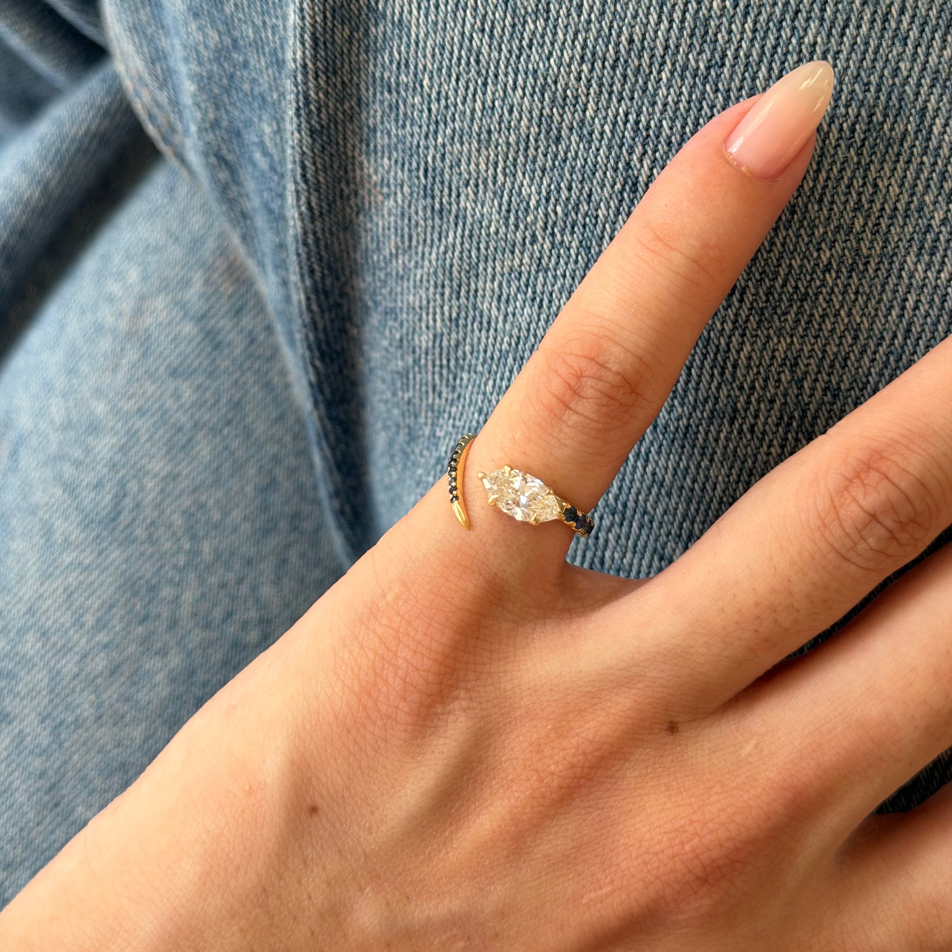 [Copy]Modern Antique Full Bezel Marquise Diamond Chain Ring